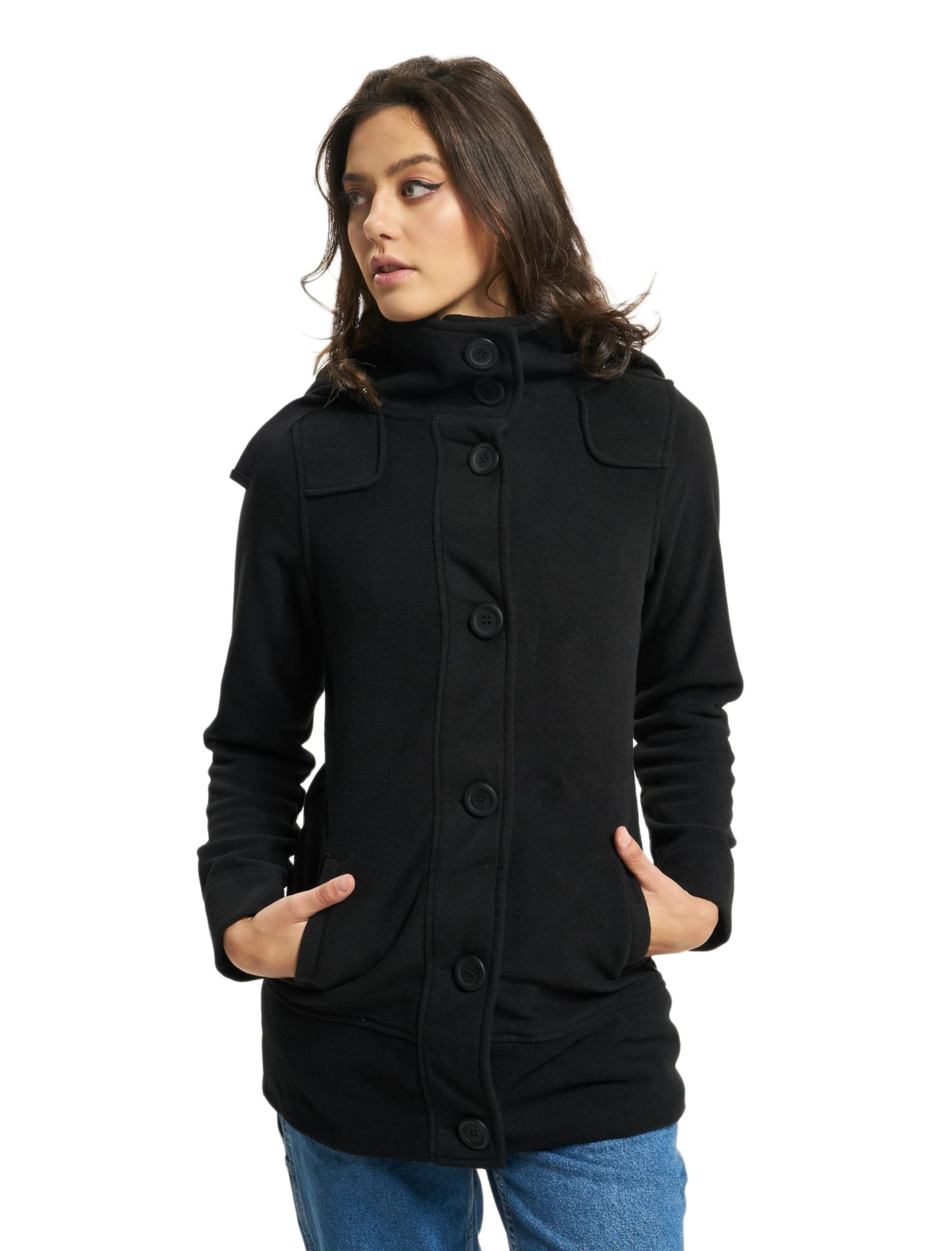 Brandit Women Winter Coat Square Fleece, Color:Black, Size:L