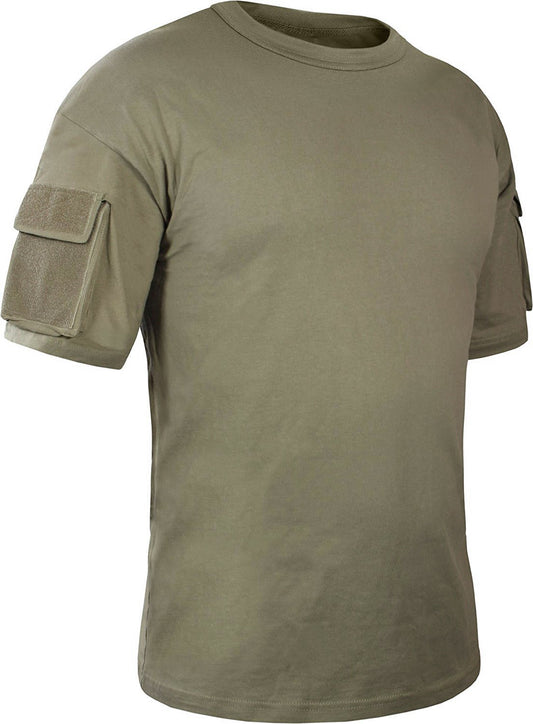 Mil-Tec Tactical T-Shirt Olive Cotton Military Style with Sleeve Pockets L