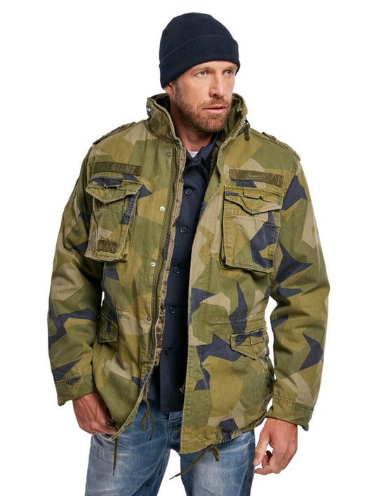 Brandit Men’s M-65 Giant Jacket Swedish Camo M90 – Vintage Military Field Coat 5XL