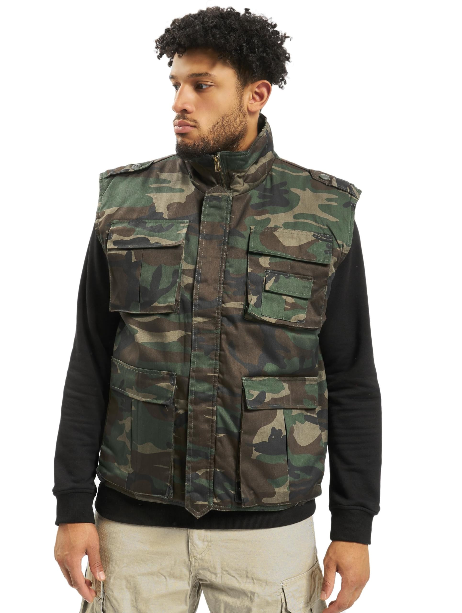 Brandit Ranger Vest – Woodland Camo Outdoor Multi-Pocket Utility Vest, Size M