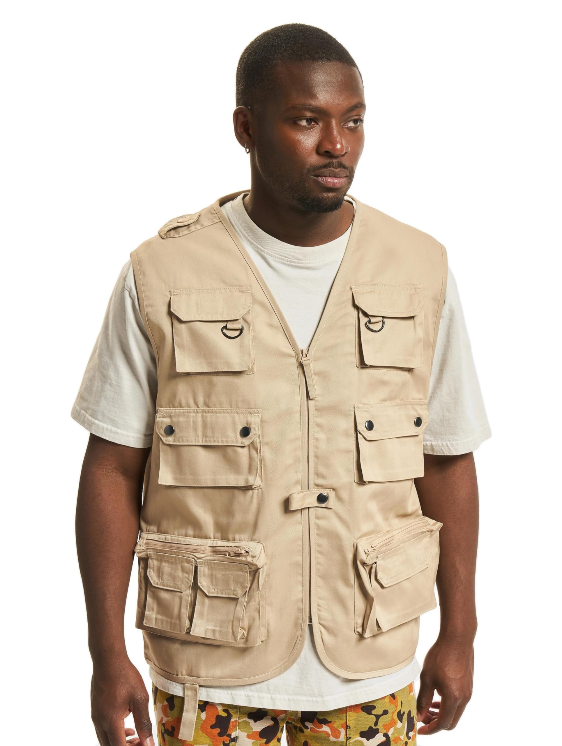 Brandit Men’s Hunting Vest – Beige Outdoor Multi-Pocket Utility Fishing Vest, M