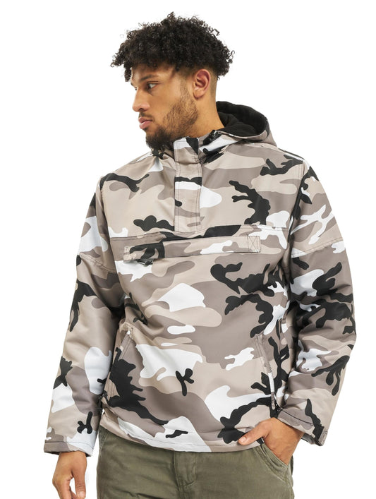 Brandit Men’s Windbreaker Jacket Urban Camo – Outdoor Fleece-Lined Coat 5XL