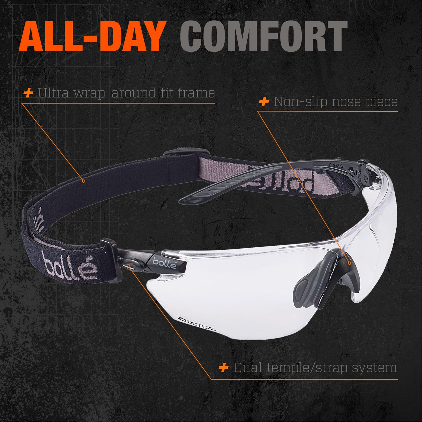 Bollé Safety Bolle Combat Ballistic Spectacles - Clear, Smoke, ESP Lens Black Frame, Green, One Size (COMBKITN)