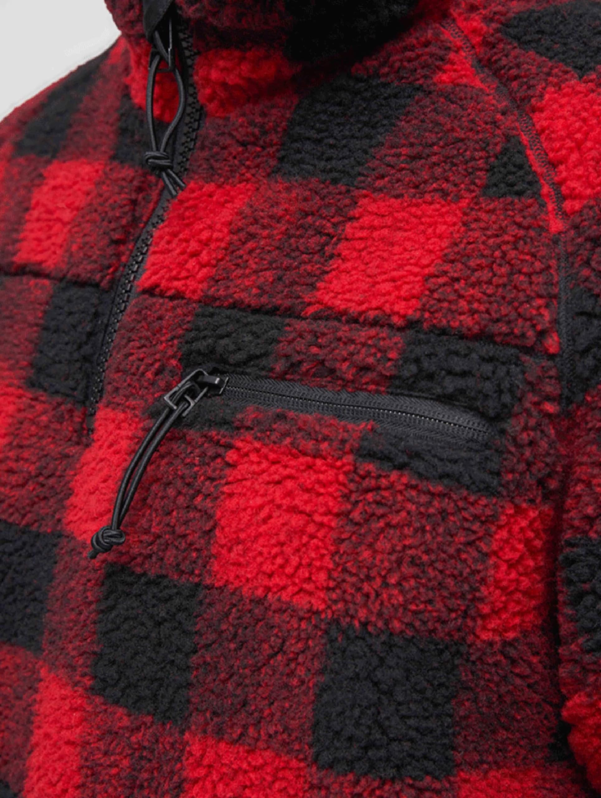 Brandit Men’s Teddyfleece Troyer Red/Black L | Warm Pullover Outdoor Sweater