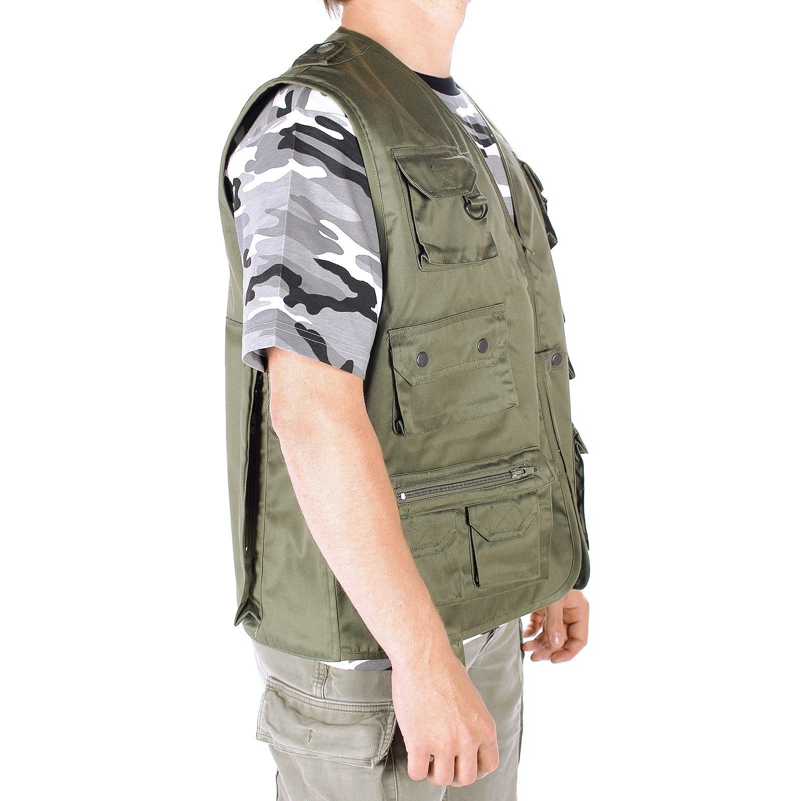 Mil-Tec Hunting Vest Olive Green Angler Tactical Multi Pocket Weste XXL