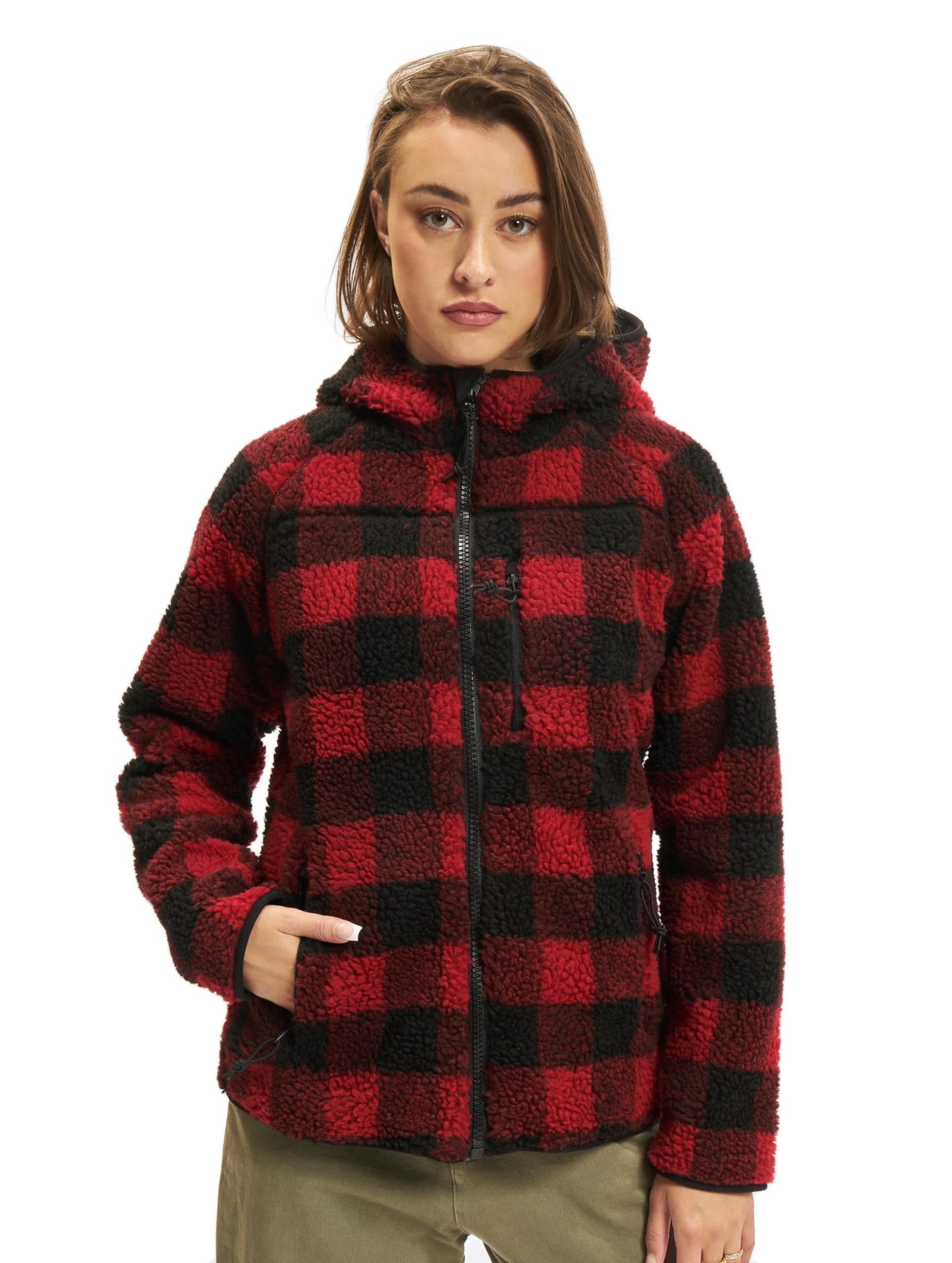 Brandit Women’s Winter Teddyfleece Jacket Red/Black 4XL – Warm Hooded Coat