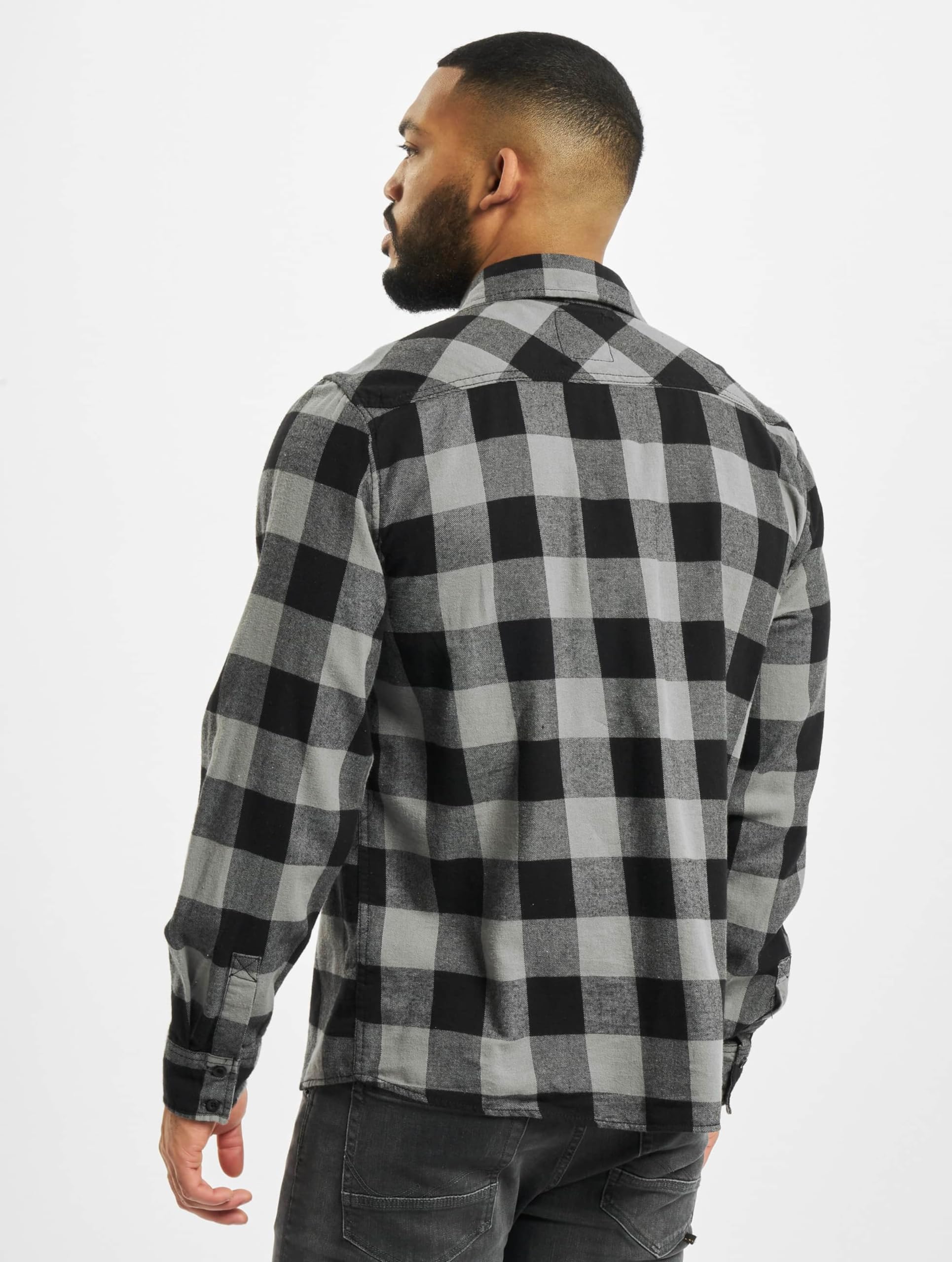 Brandit Men’s Check Shirt – Black/Charcoal Gray Casual Button-Up, Size 7XL