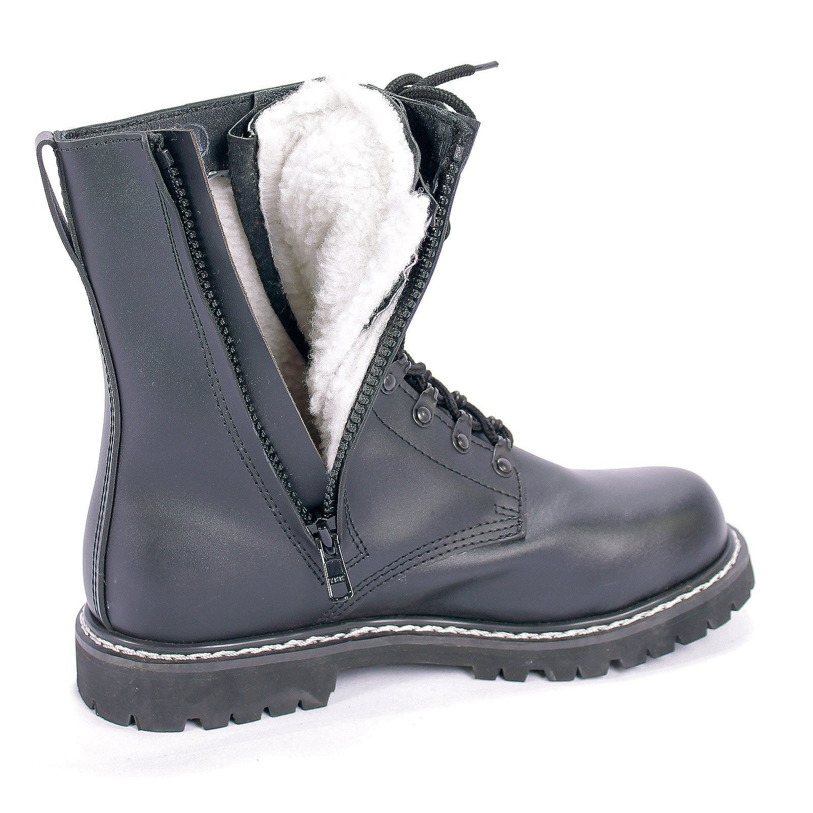 Mil-Tec Men’s Rain Equestrian Boots Black Leather Fur Lined Waterproof