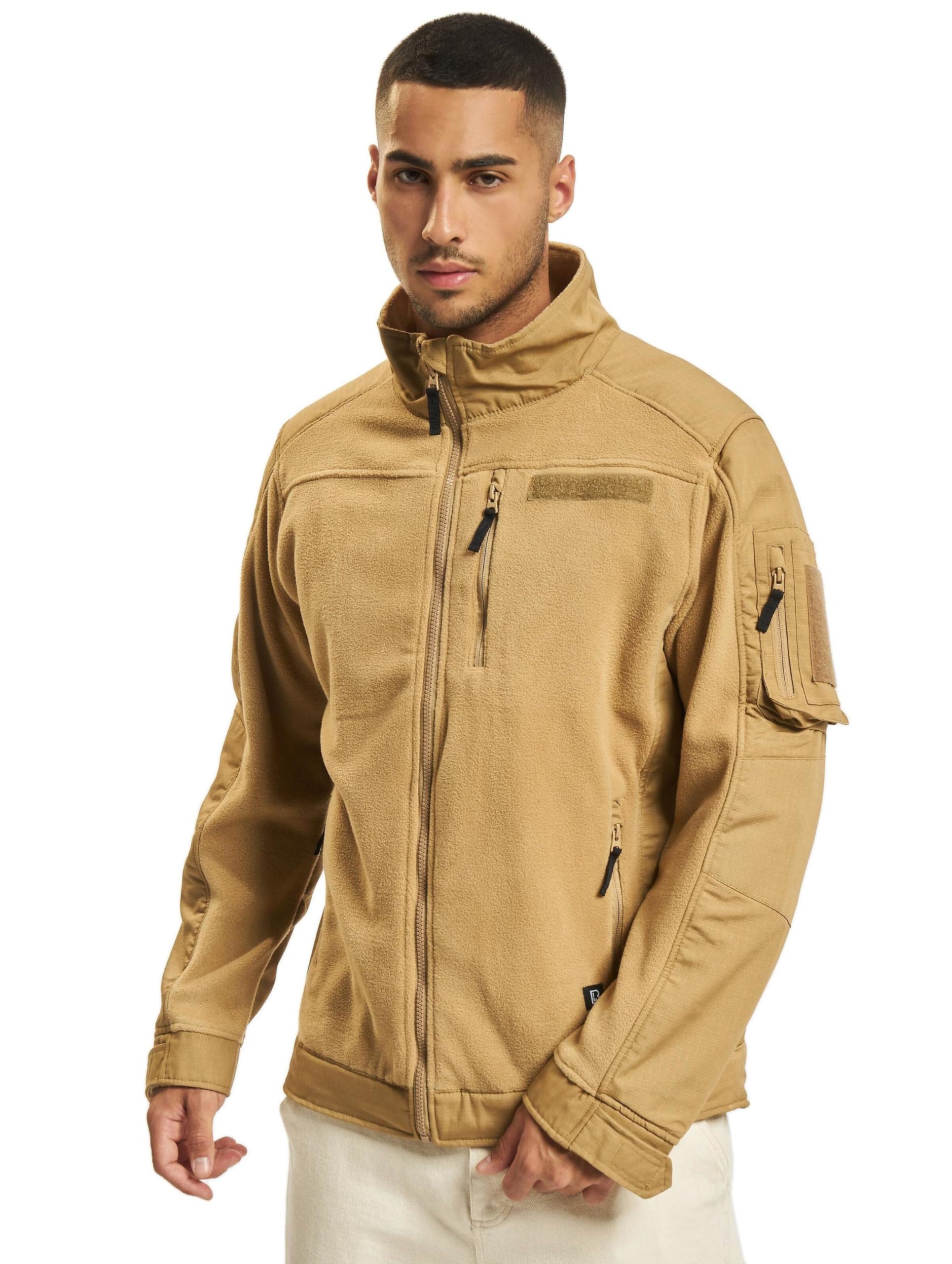 Brandit Men’s Ripstop Fleece Jacket Camel 2XL | Warm Outdoor Zip Jacket