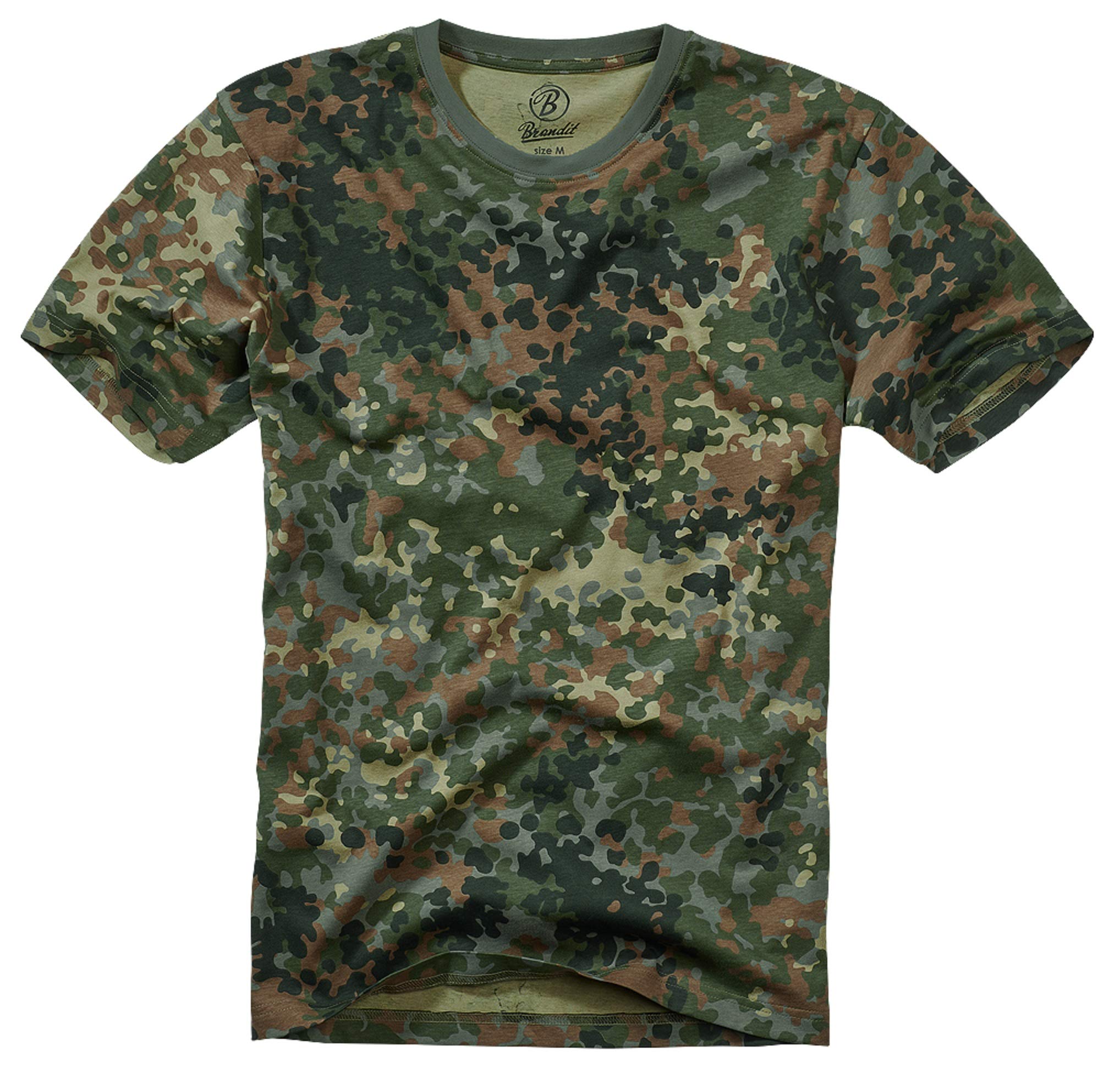 Brandit Men’s T-Shirt – Flecktarn Camo Cotton Crew Neck Casual Outdoor Top, L