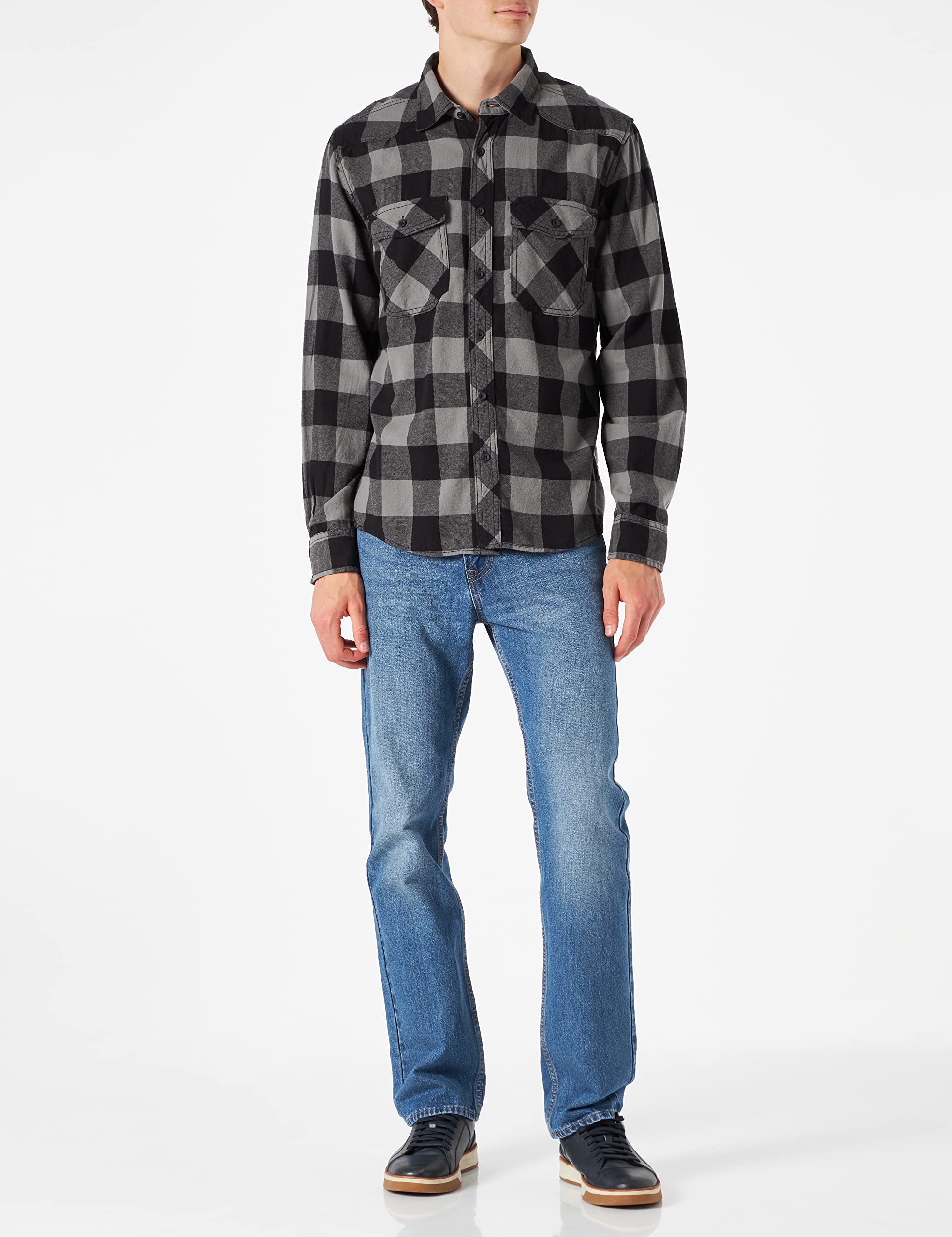 Brandit Men’s Check Shirt – Black/Charcoal Gray Casual Button-Up, Size XXL