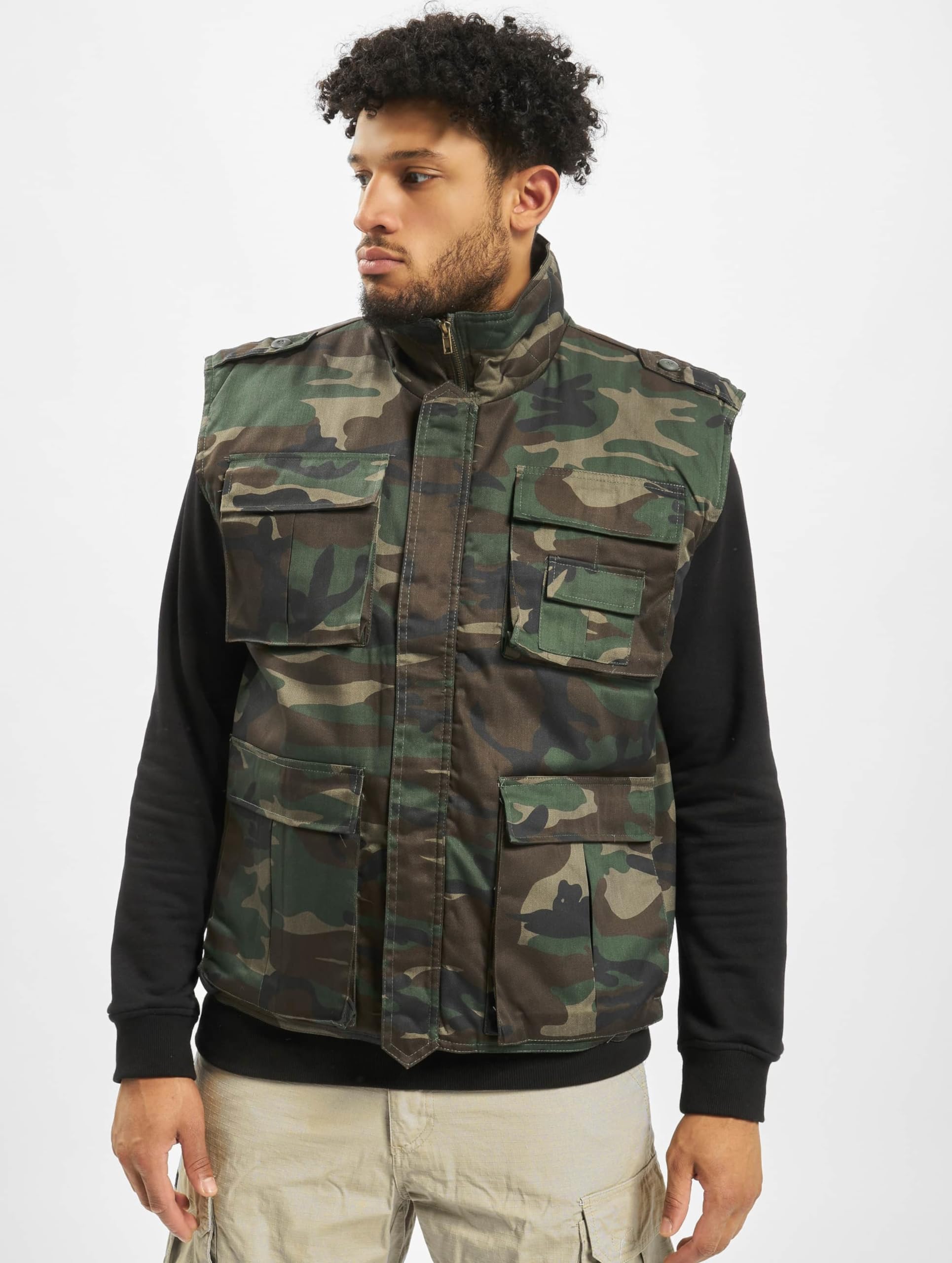Brandit Ranger Vest – Woodland Camo Outdoor Multi-Pocket Utility Vest, Size XXL