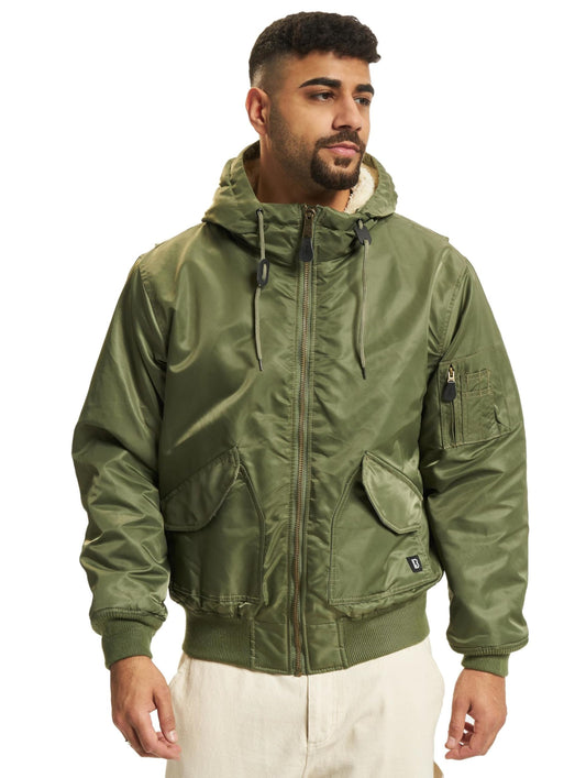 Brandit Men’s CWU Hooded Jacket Olive – Military Style Flight Jacket