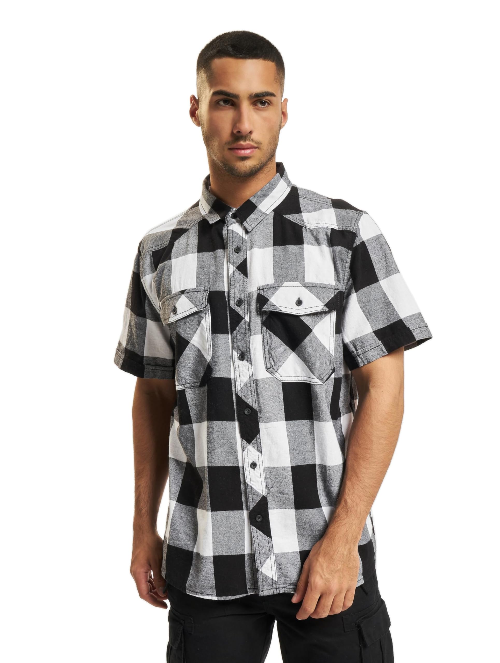 Brandit Men’s Checked Flannel Shirt – White/Black Half-Sleeve Lumberjack, 5XL