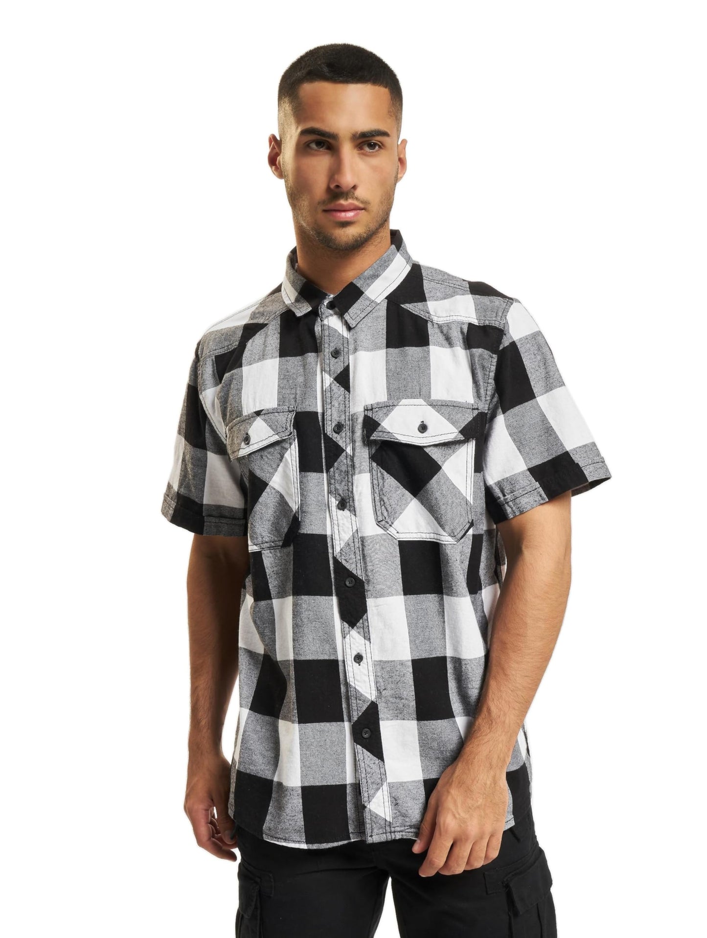 Brandit - Checked Flanell Halfsleeve Shirt White/Black - 6XL