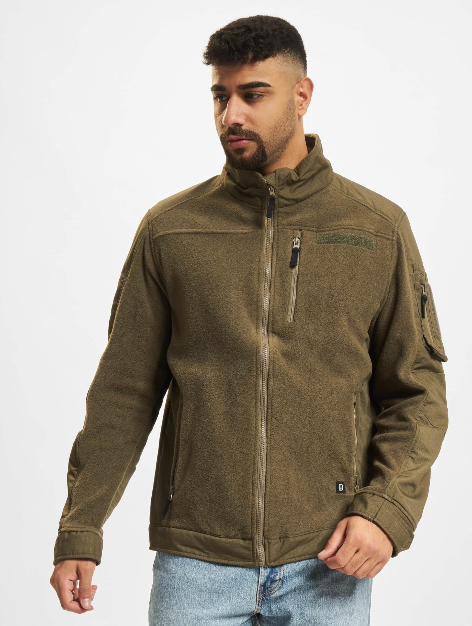 Brandit Men Fleece Jacket Ripstop, Color:Olive, Size:2XL