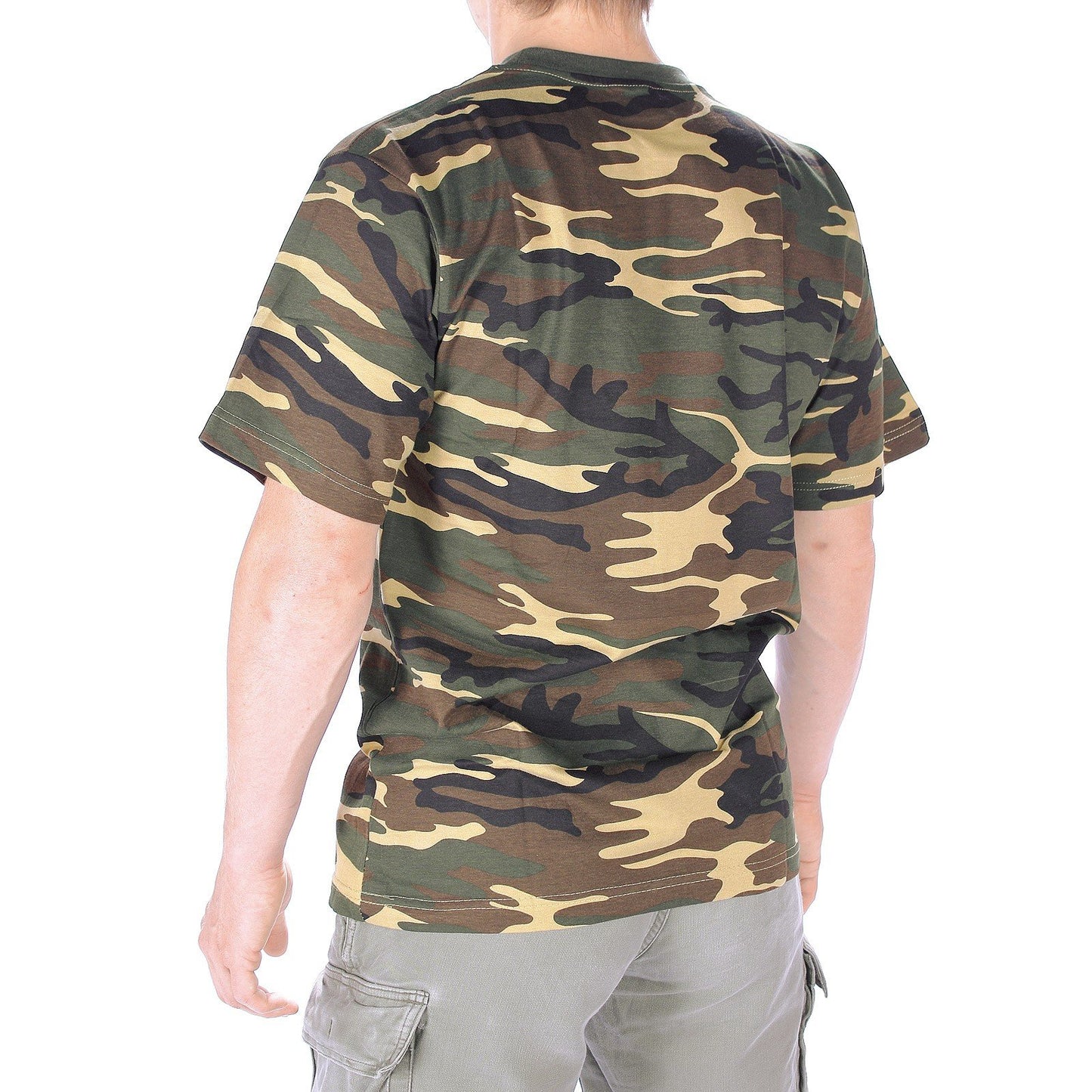 Mil-Tec Woodland Camo T-Shirt Cotton Crew Neck Military Army Style M Size