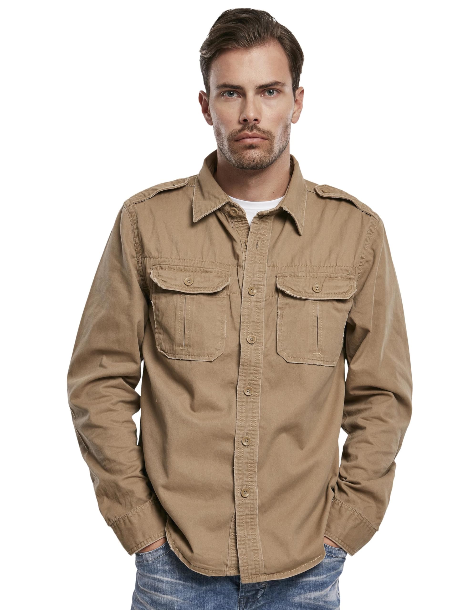 Brandit Men’s Vintage Shirt Camel XL – Military Style Long Sleeve Shirt