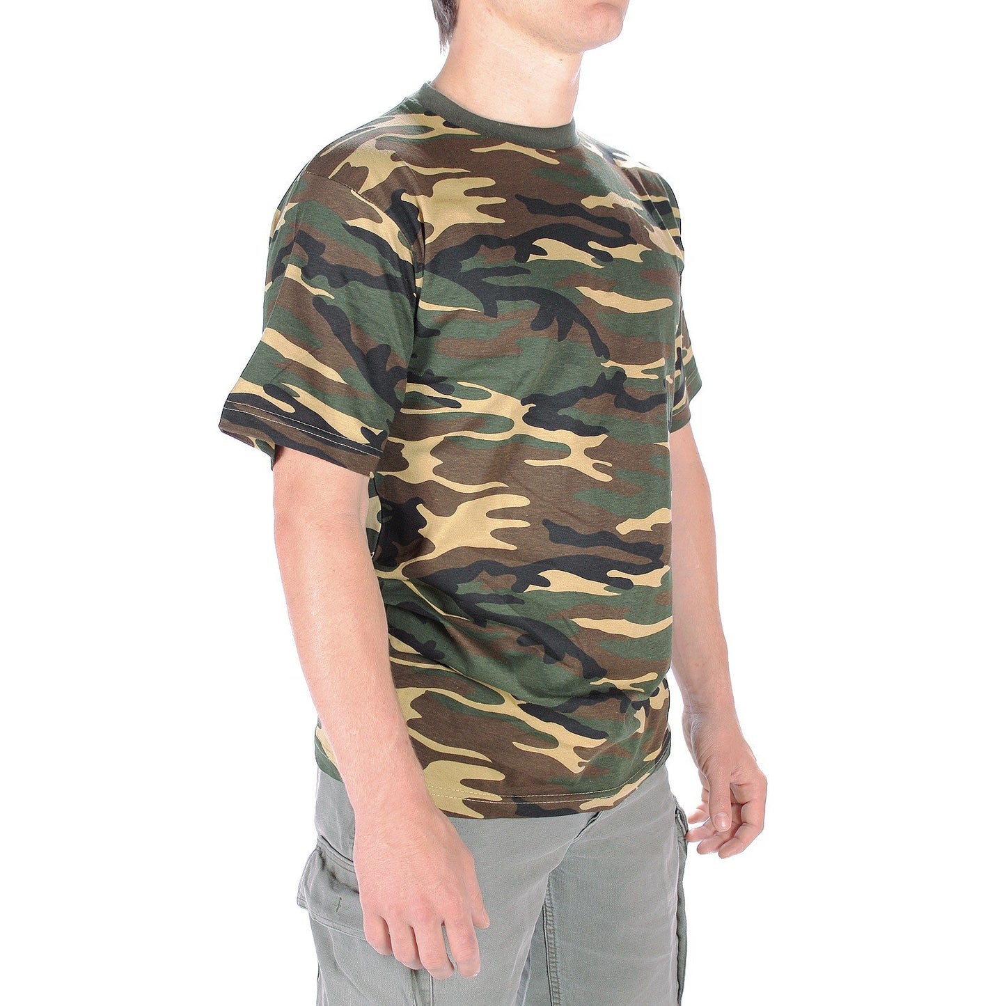 Mil-Tec Woodland Camo T-Shirt Cotton Crew Neck Military Army Style M Size