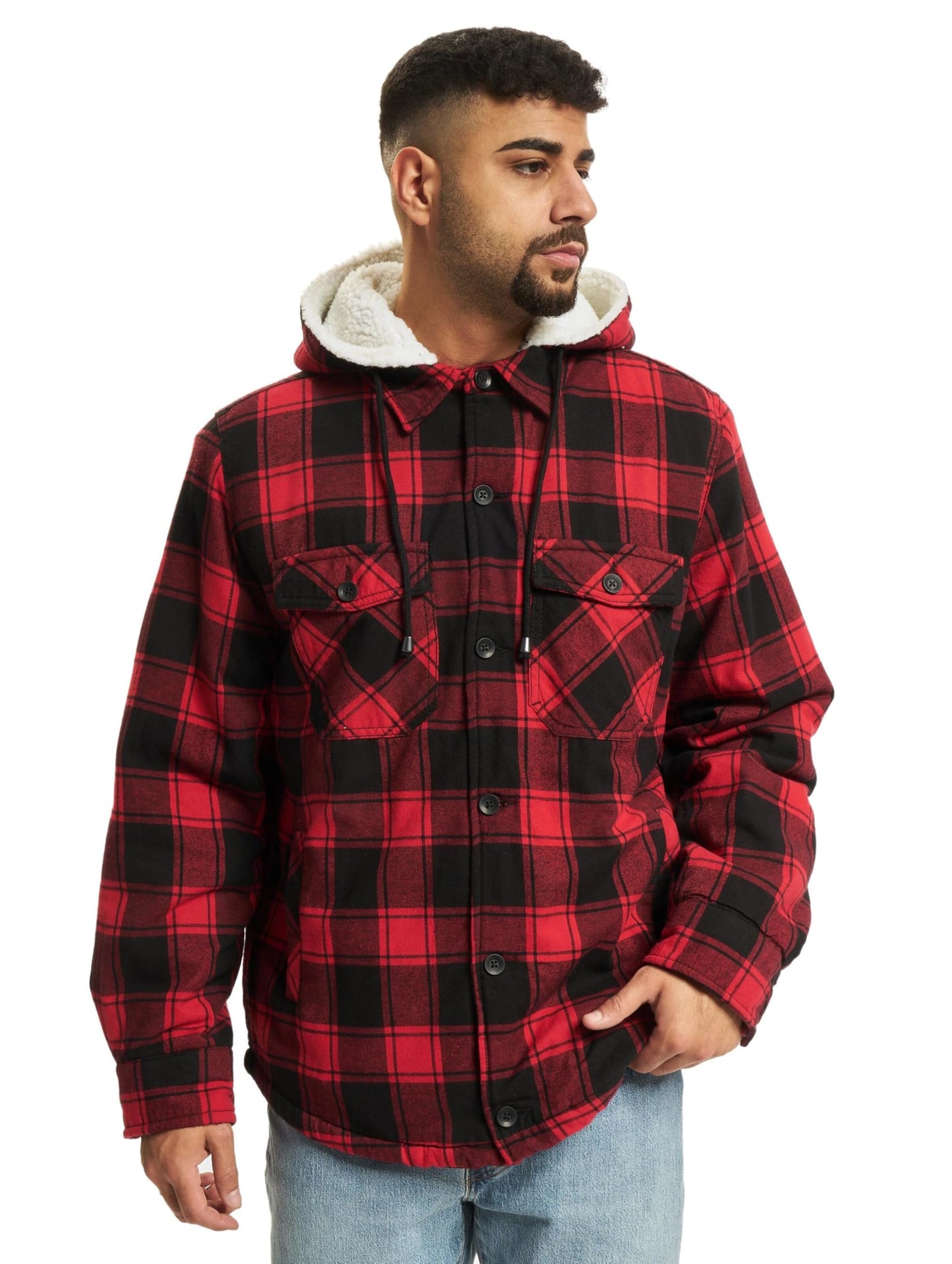 Brandit Men’s Lumber Hooded Jacket Red/Black – Lightweight Plaid Jacket