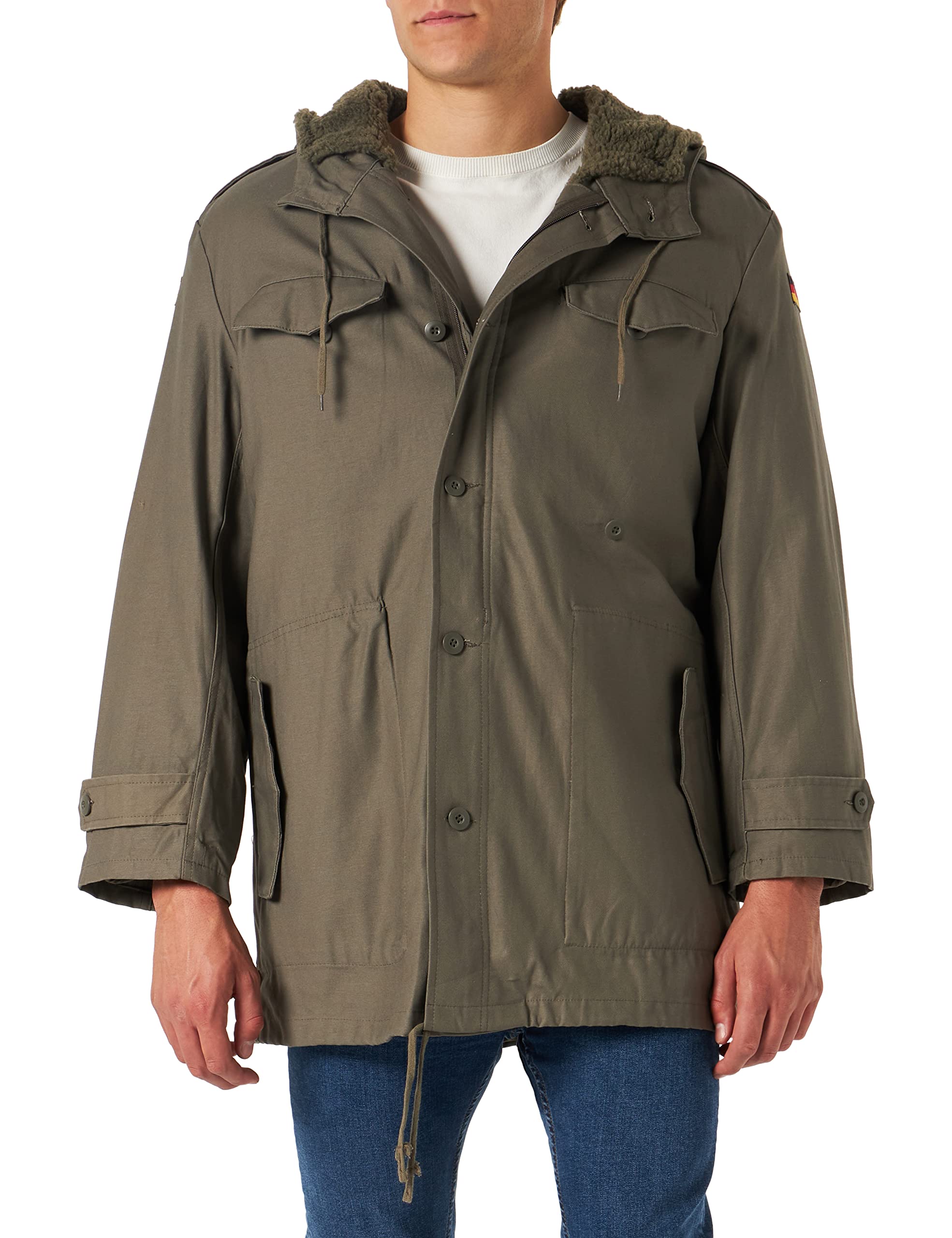 CamoOutdoor Men's German Army Classic Parka Military Combat Jacket Coat with Liner 46 Green