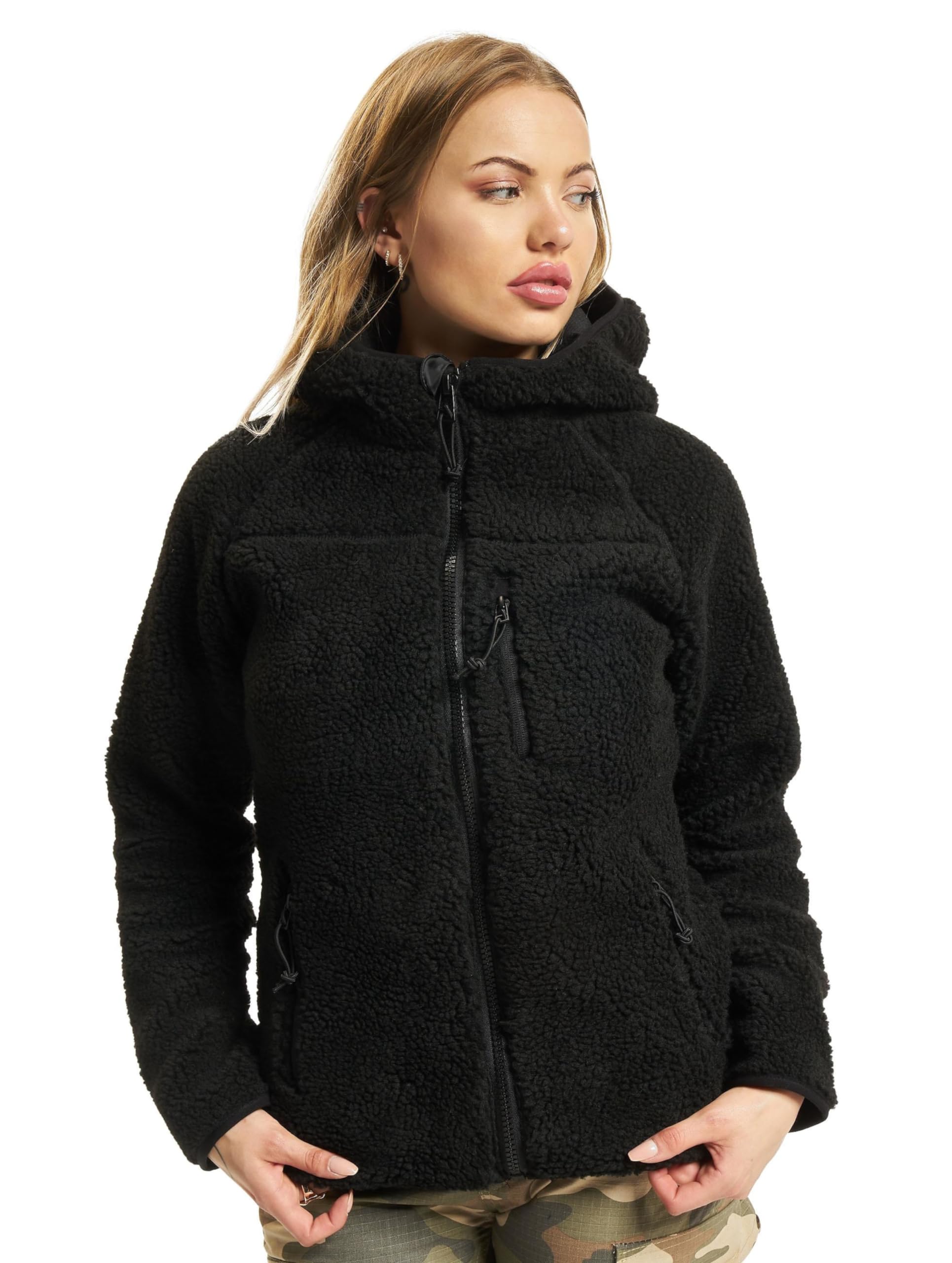Brandit Women’s Winter Teddyfleece Jacket Black 4XL – Warm Hooded Coat