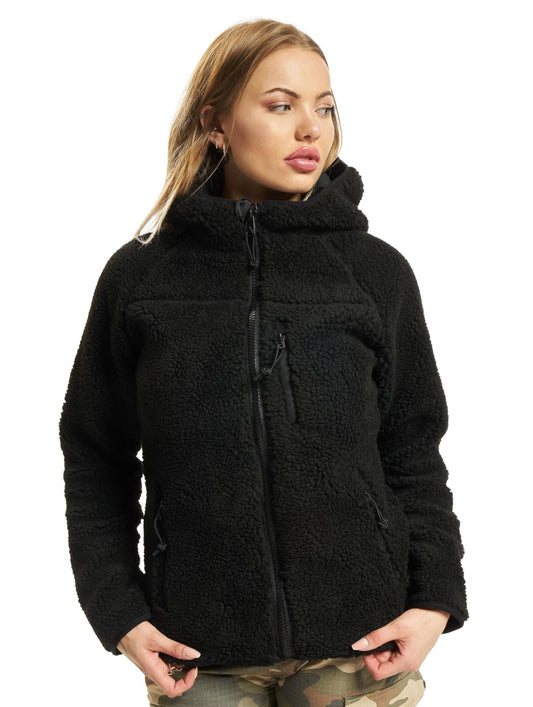 Brandit Women Winter Jacket Teddyfleecejacket Hood, Color:Black, Size:4XL