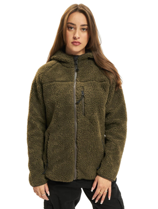 Brandit Women Winter Jacket Teddyfleecejacket Hood, Color:Olive, Size:4XL