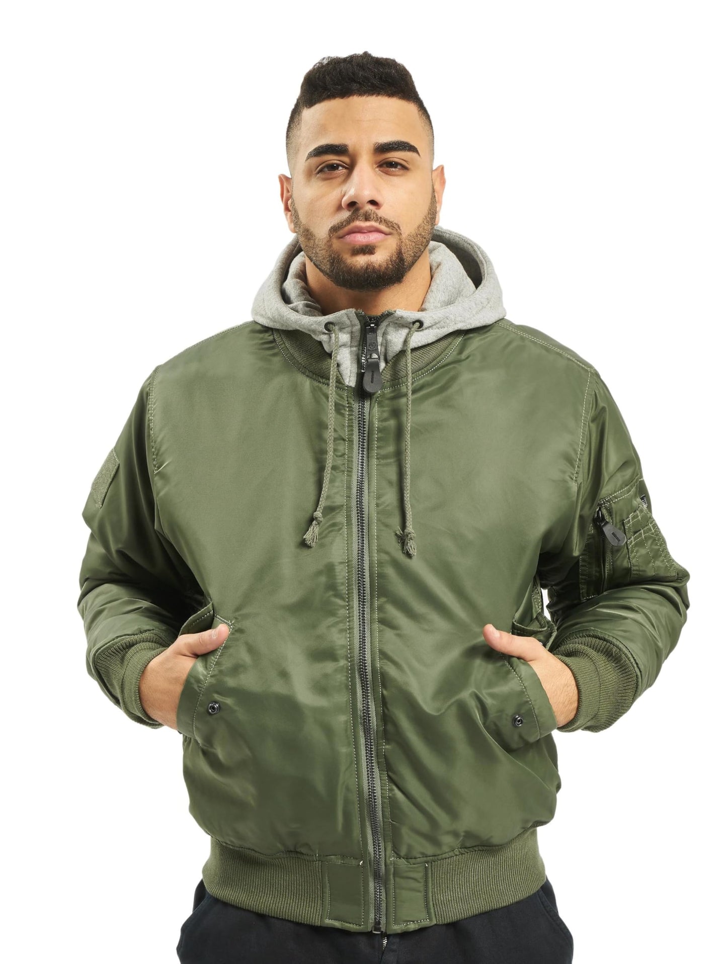 Brandit Men’s MA1 Bomber Hooded Jacket Olive/Grey – Classic Flight Jacket