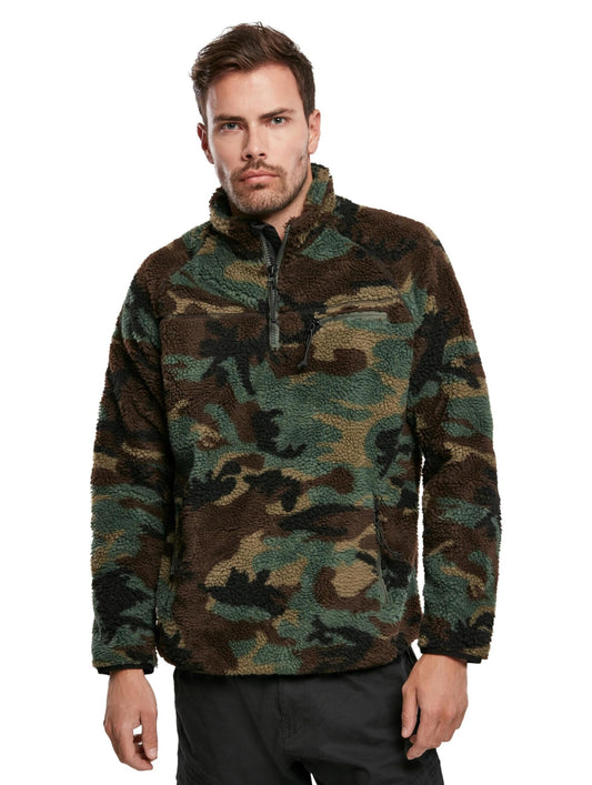 Brandit Men’s Teddyfleece Troyer Woodland 4XL | Warm Pullover Outdoor Sweater