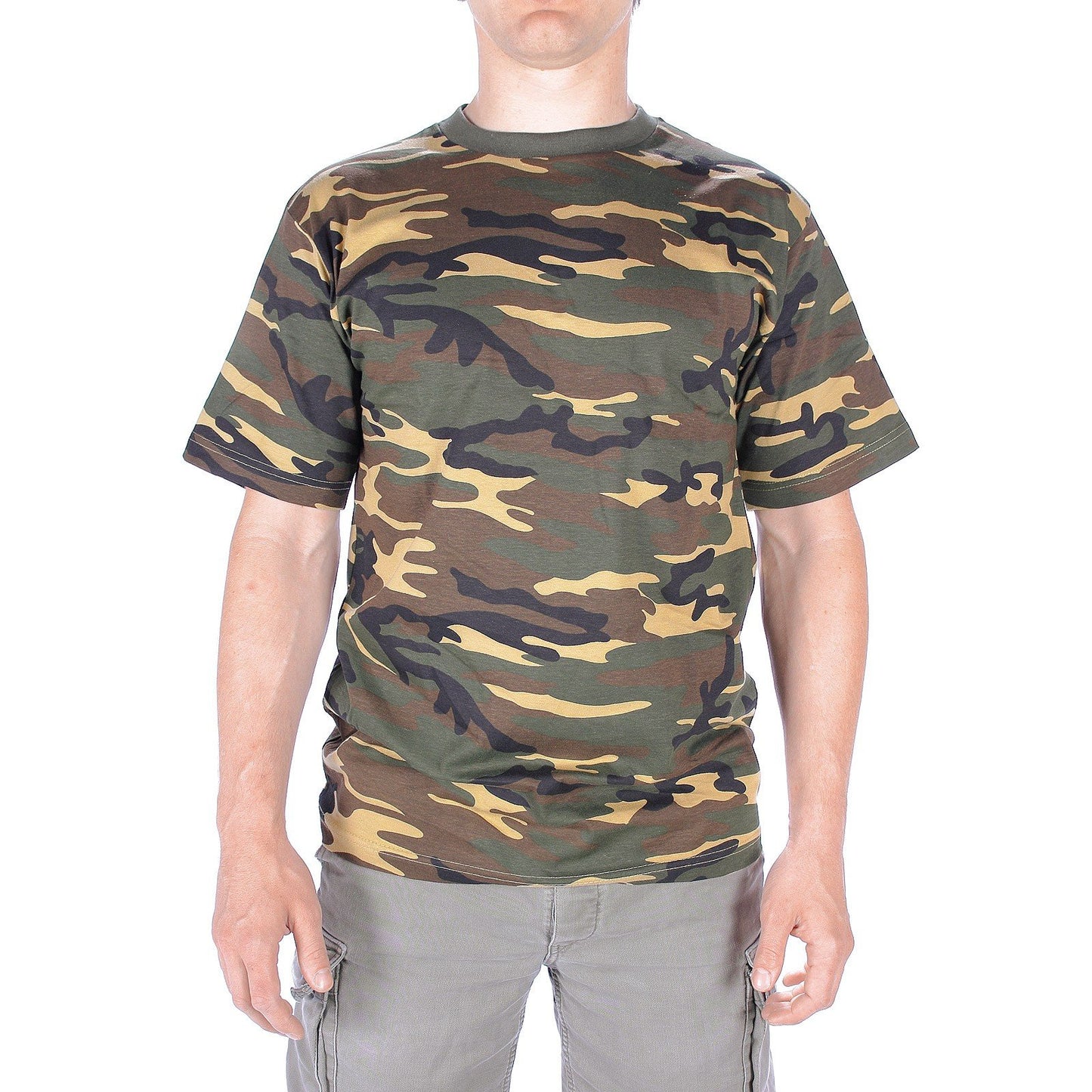 Mil-Tec Woodland Camo T-Shirt Cotton Crew Neck Military Army Style M Size