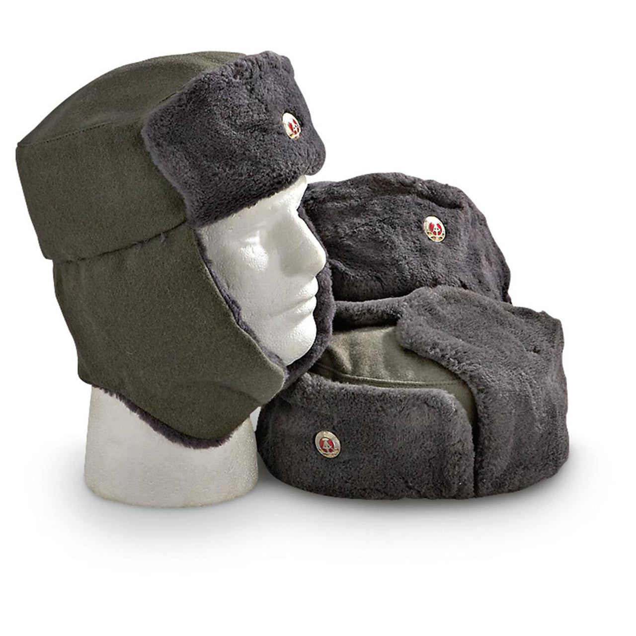 East German Army EM Winter Hat Vintage Military Surplus Wool Blend Used