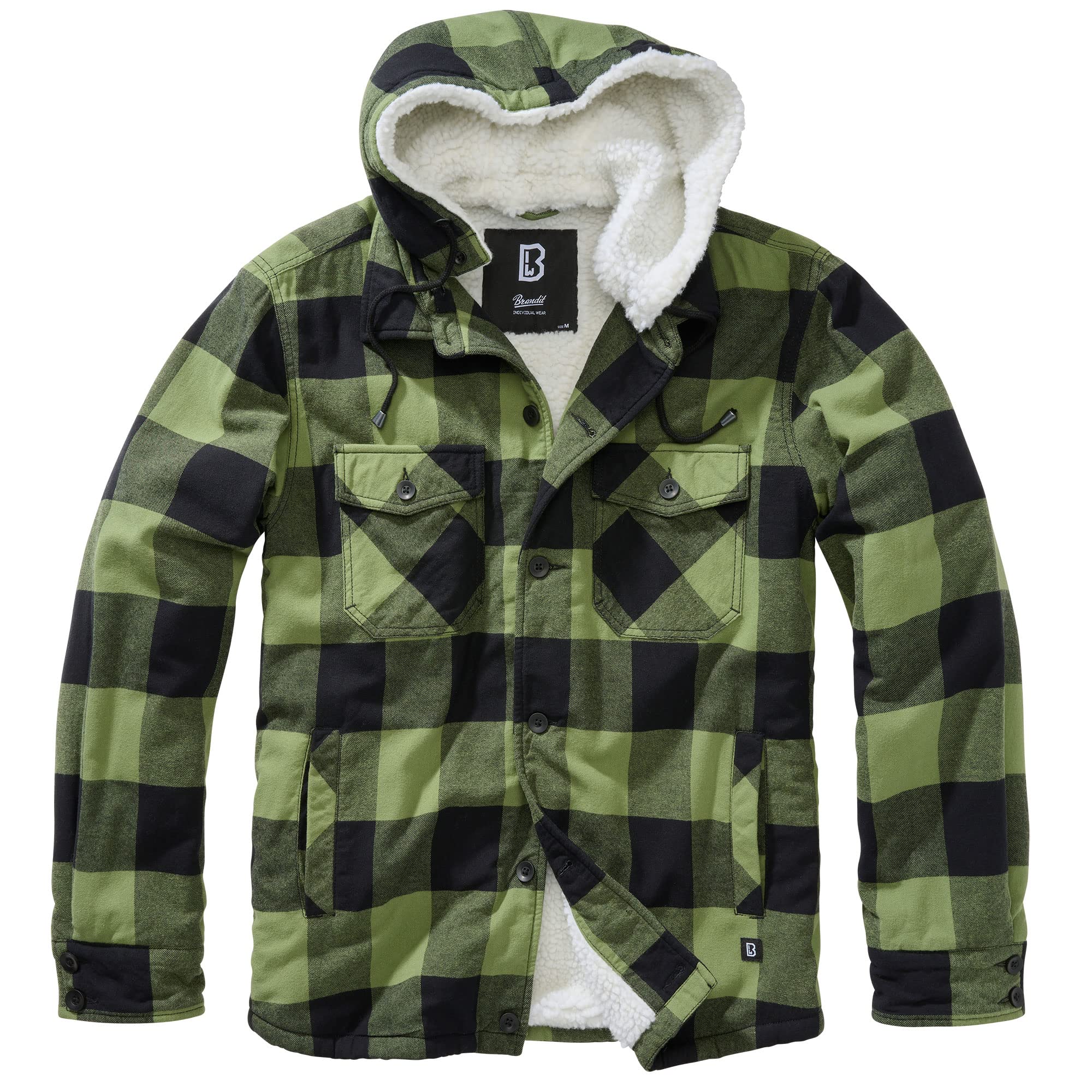 Brandit Men’s Lumber Hooded Jacket Black/Olive 4XL – Lightweight Plaid Coat
