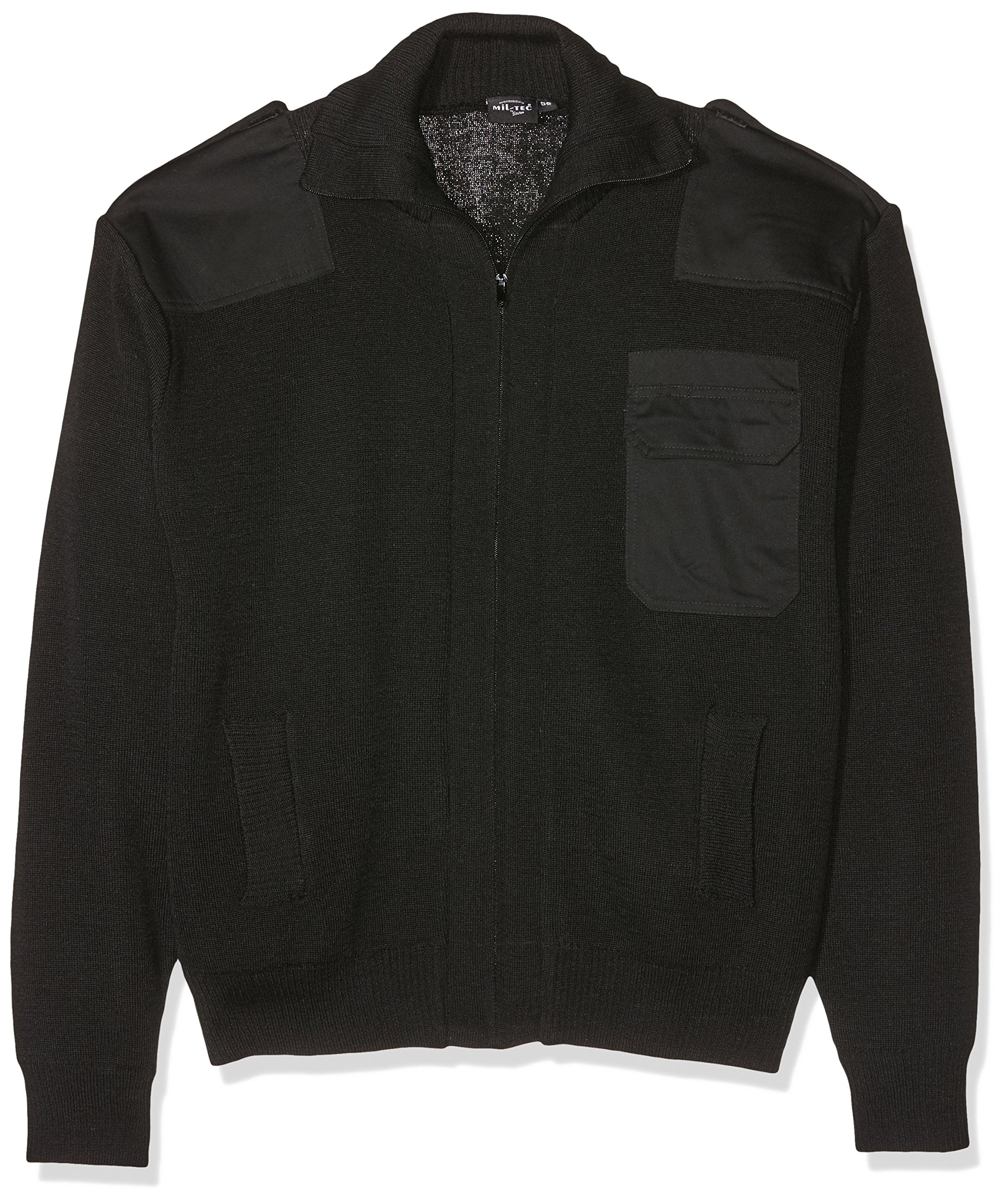 Black Army Style Cardigan Wool Blend Military Tactical Full Zip Sweater