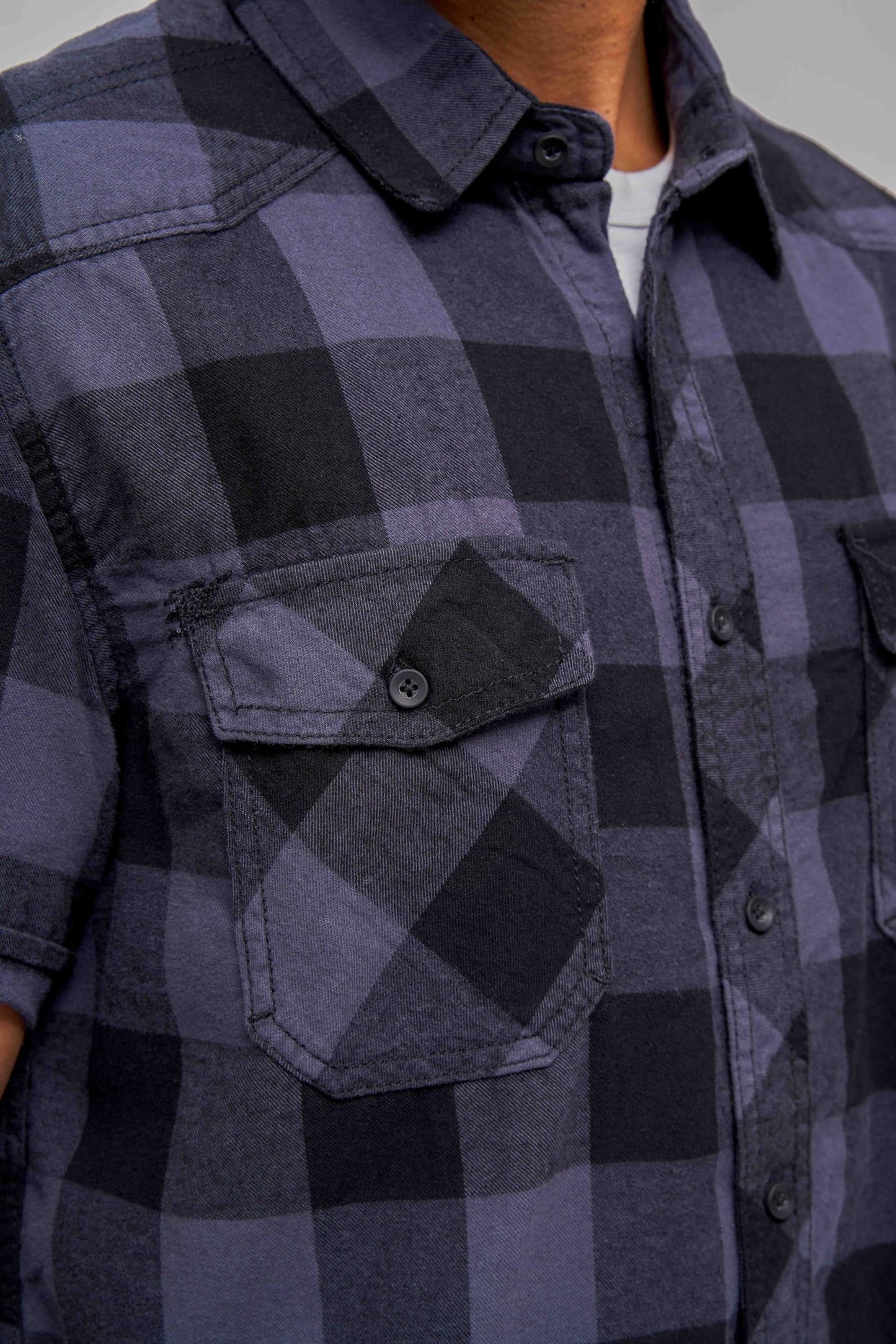 Brandit - Checked Flanell Halfsleeve Shirt Black/Grey - XL