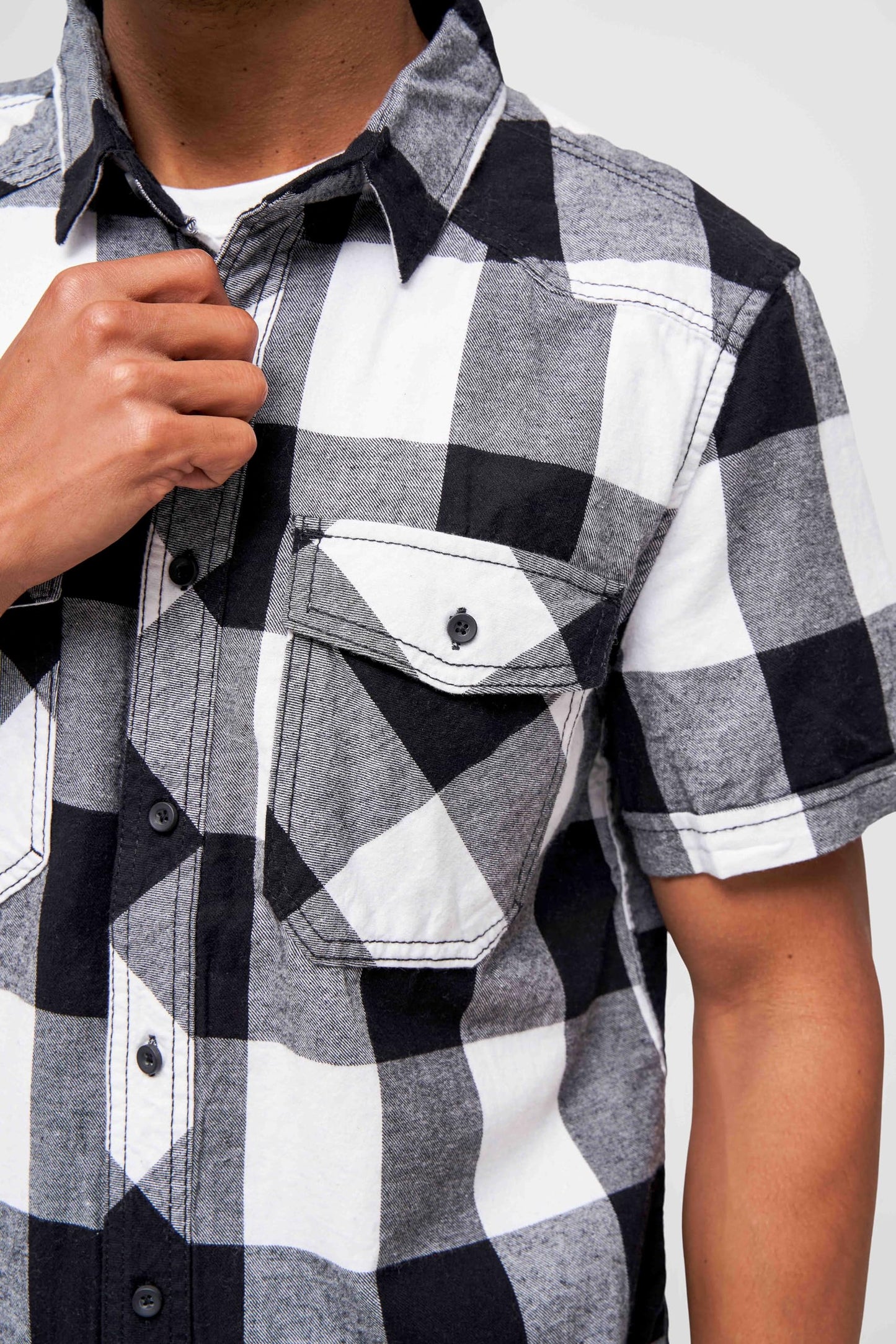 Brandit - Checked Flanell Halfsleeve Shirt White/Black - 5XL