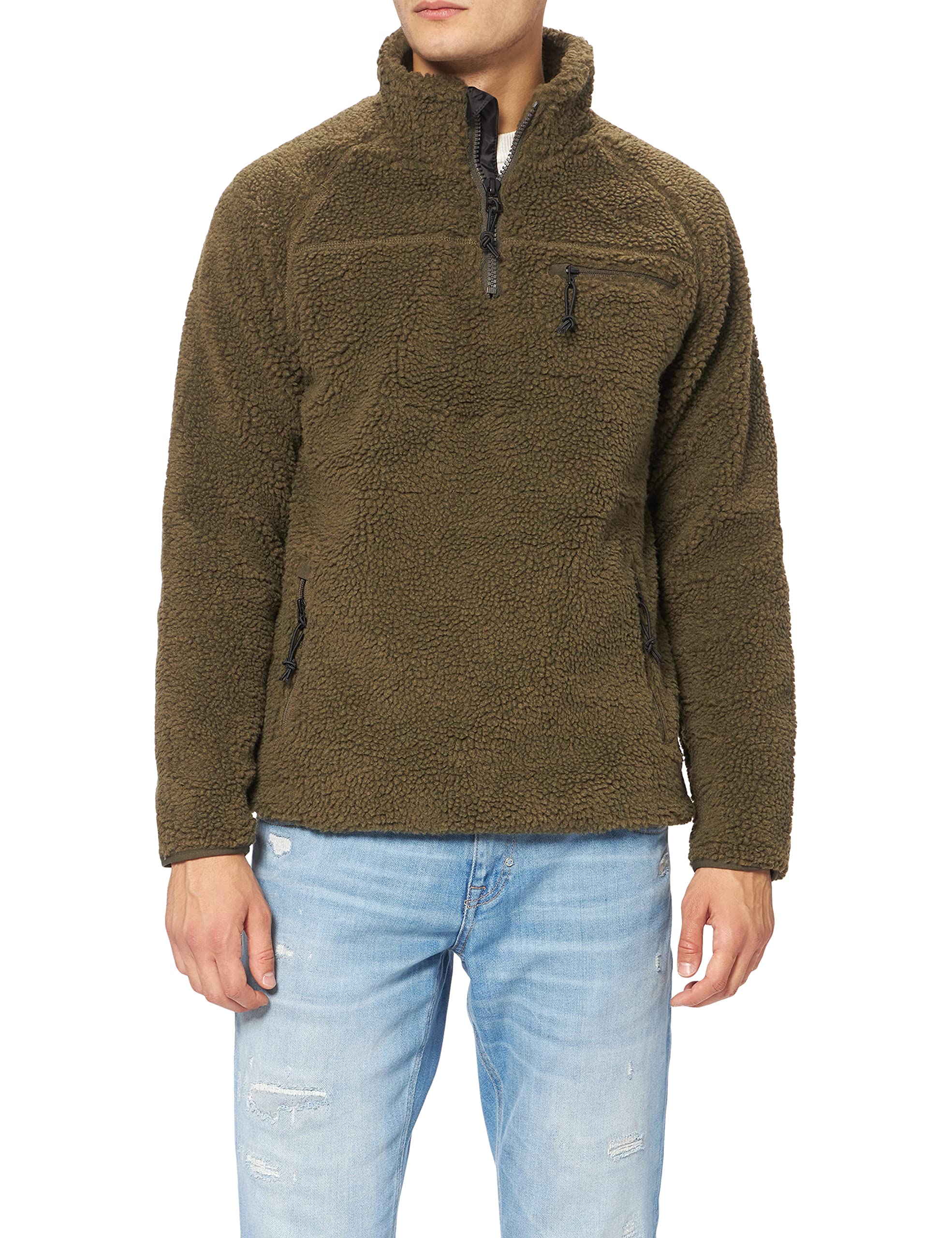 Brandit Men’s Teddyfleece Troyer Olive S | Warm Pullover Outdoor Sweater