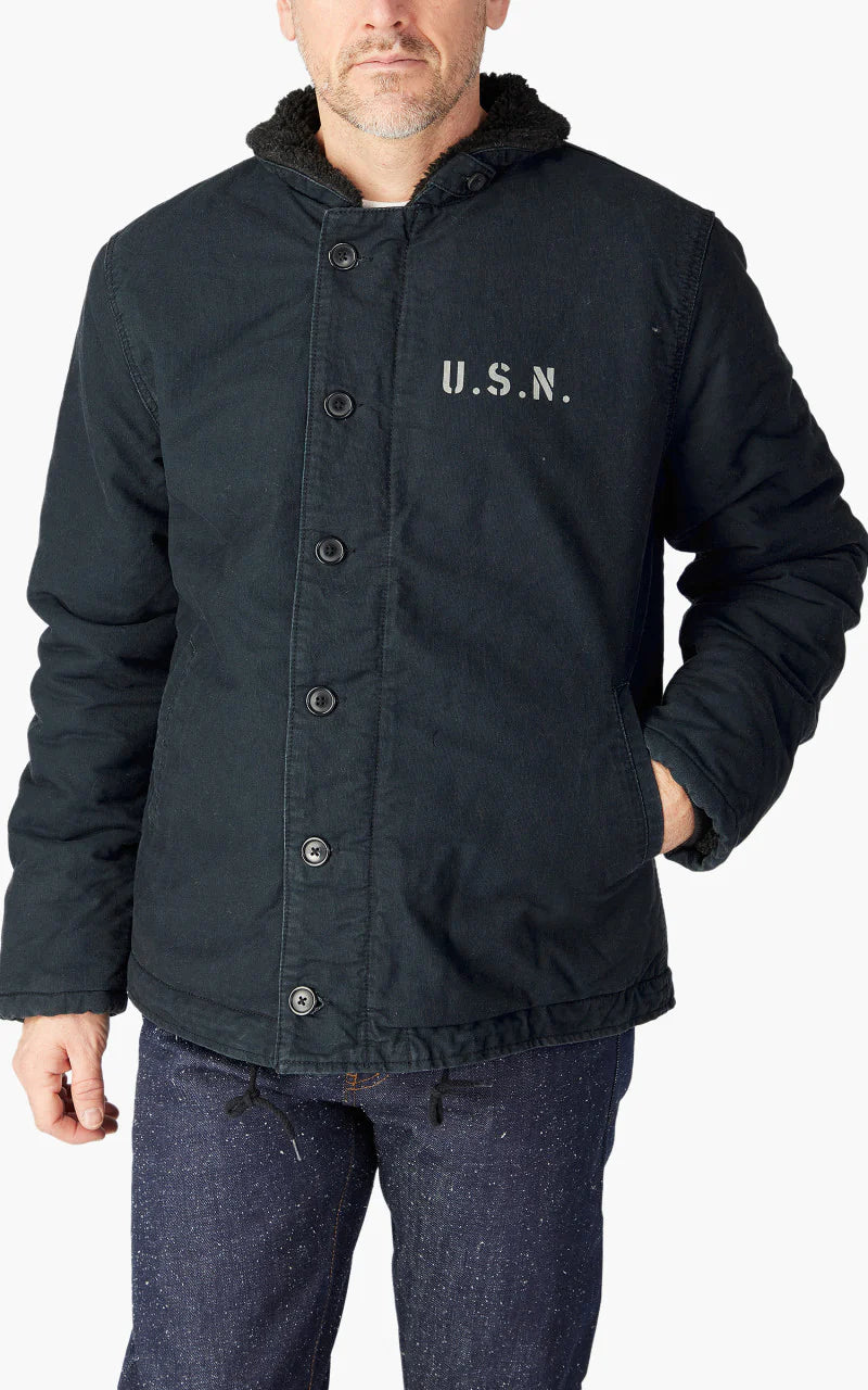 US Army Navy N-1 Men's Deck Jacket Winter Warm Heavyweight Cotton Coat Dark Blue