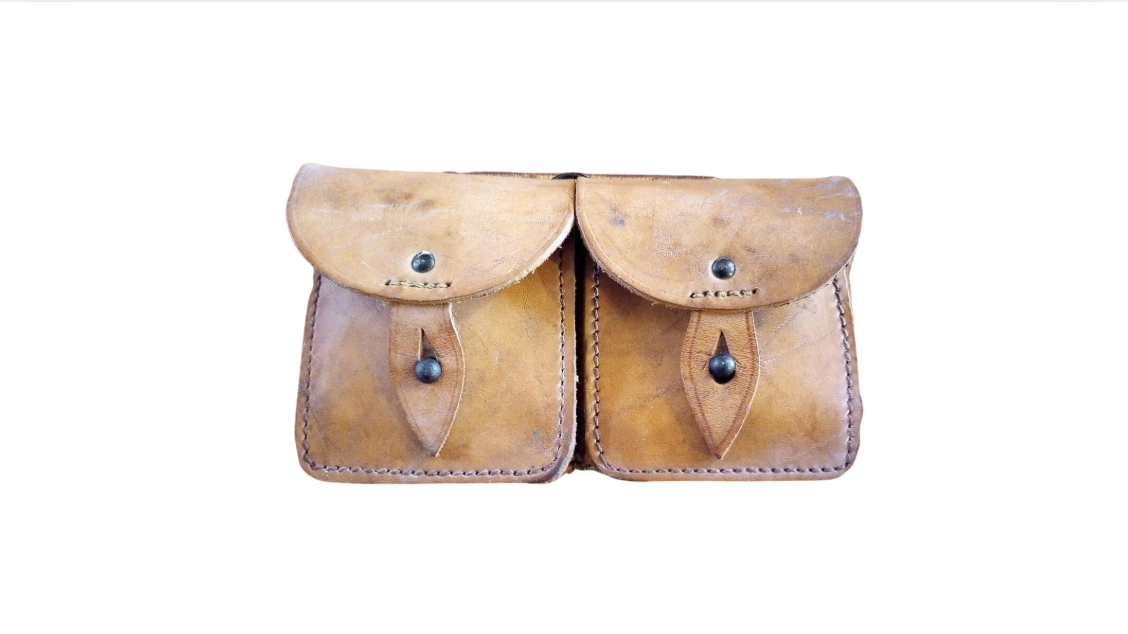 French 2-pcs MAS Leather Cartridge Pouch Vintage Military Surplus Authentic Used