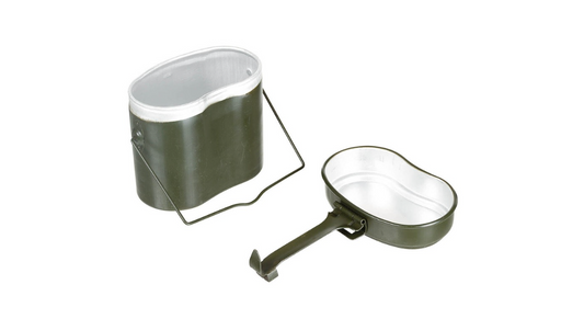 Original Romanian Army Military Mess Kit OD Green 2 Parts Used