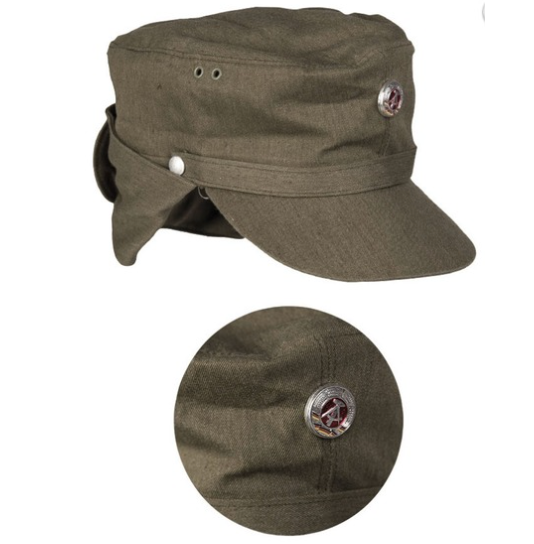East German OD Mountain Troop Hat Cockade Vintage Military Surplus Wool Blend