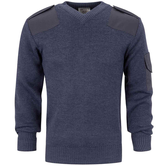 Original British Army GB Pullover V-Neck Blue/Grey – 80% Wool, Reinforced Military Sweater