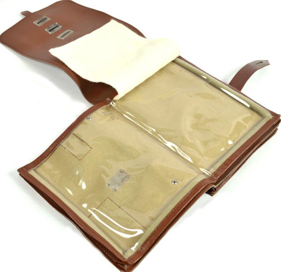 East German Brown Vinyl Map Case Military Surplus Document Holder Vintage