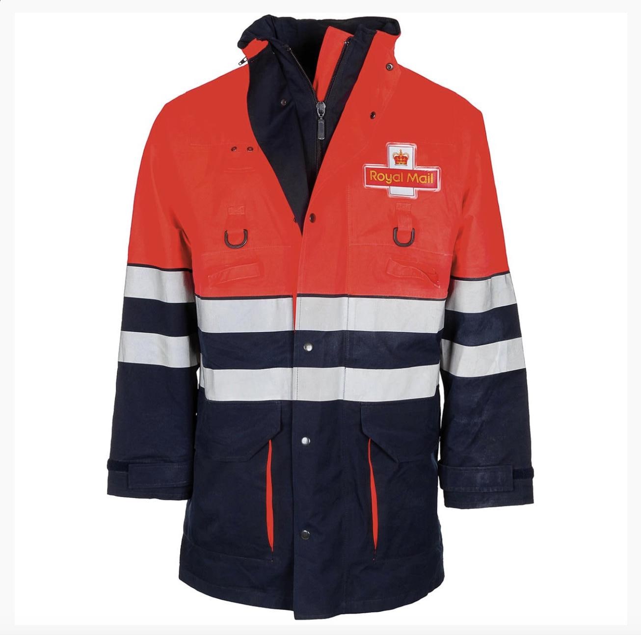 Genuine British Royal Mail Long Waterproof Hooded Jacket Orange & Blue