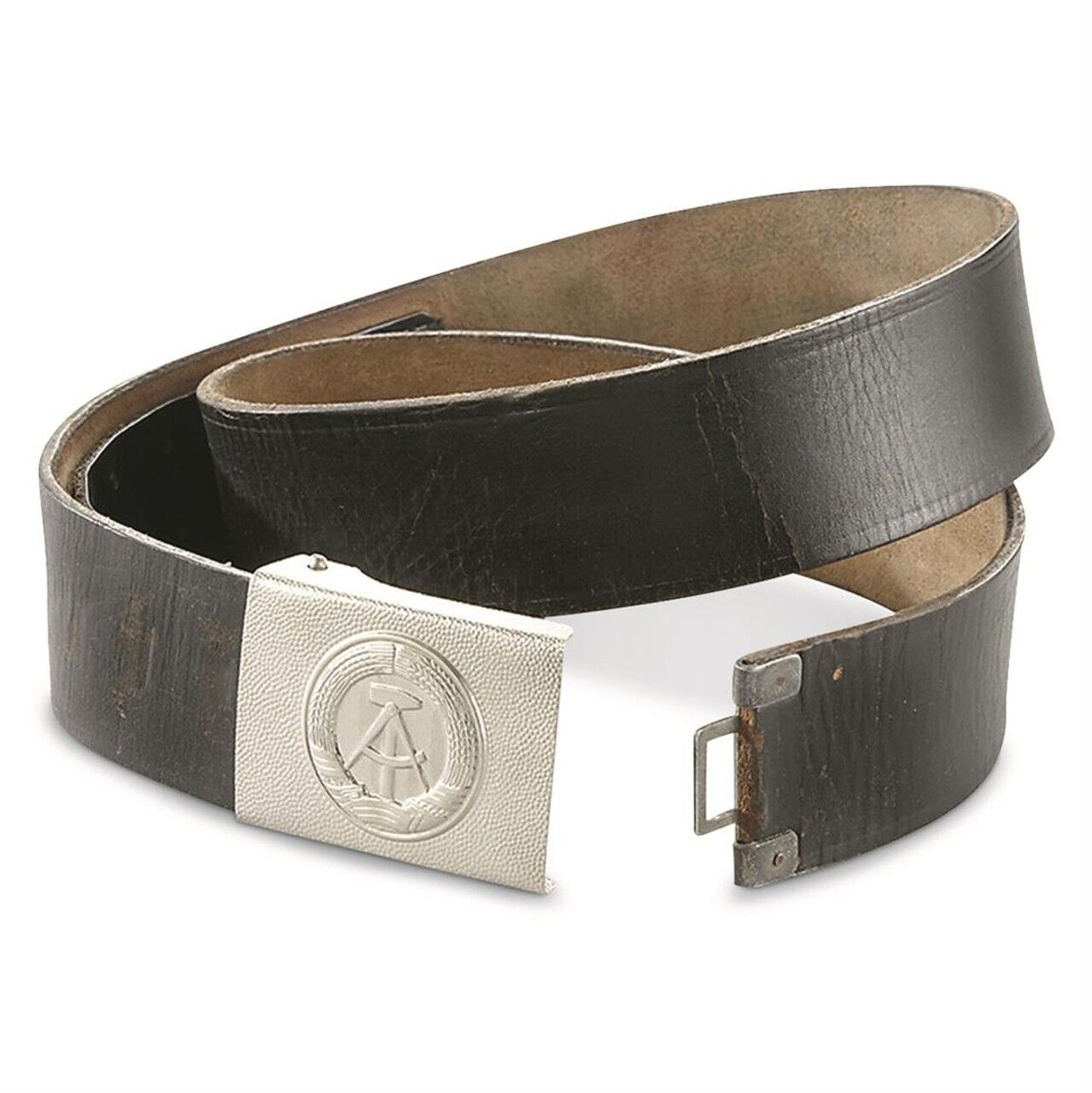 East German Army Soldier Leather Belt Metal Buckle Vintage Military Surplus Used