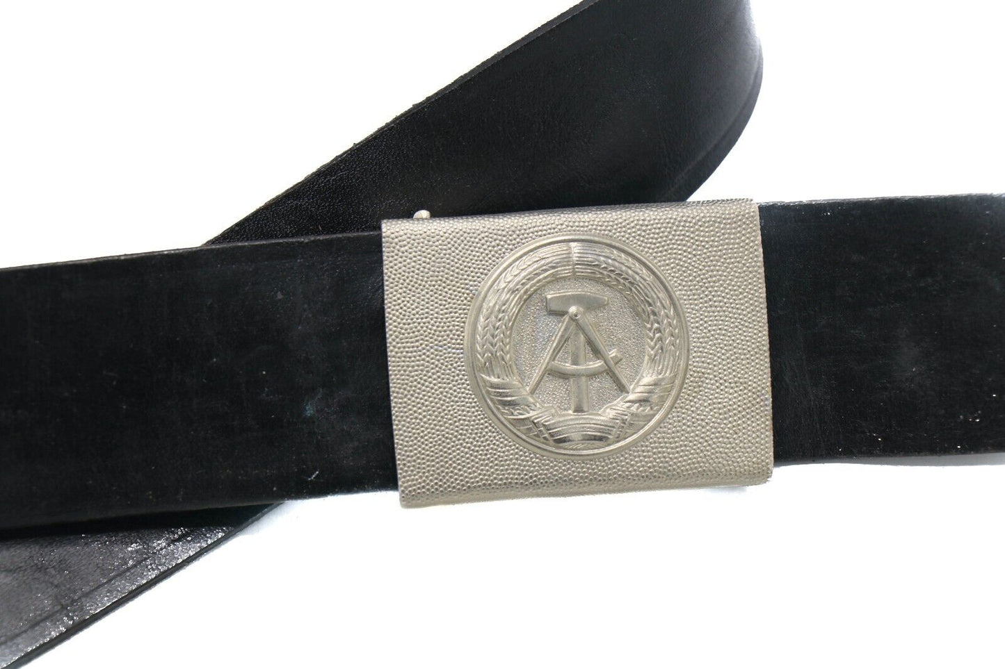 East German Army Soldier Leather Belt Metal Buckle Vintage Military Surplus Used