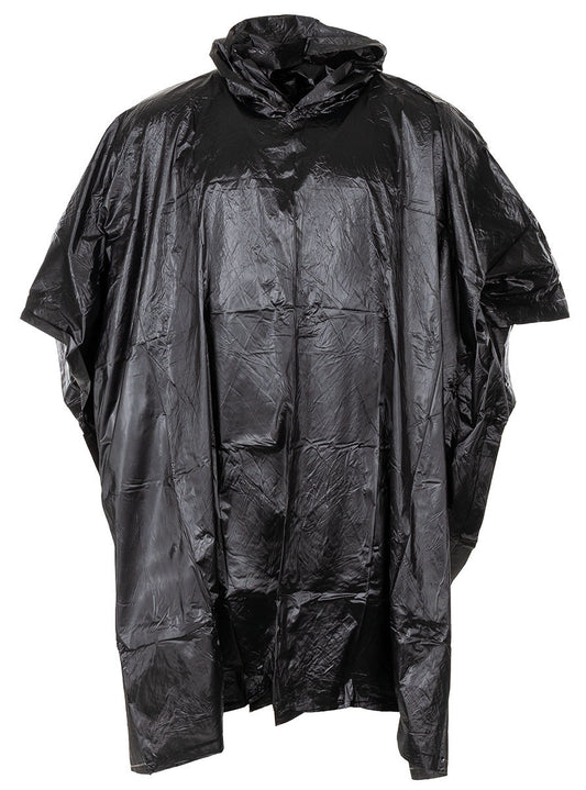 MFH Poncho Vinyl Shelter Rain Cover Military Army Hooded Waterproof Case Black