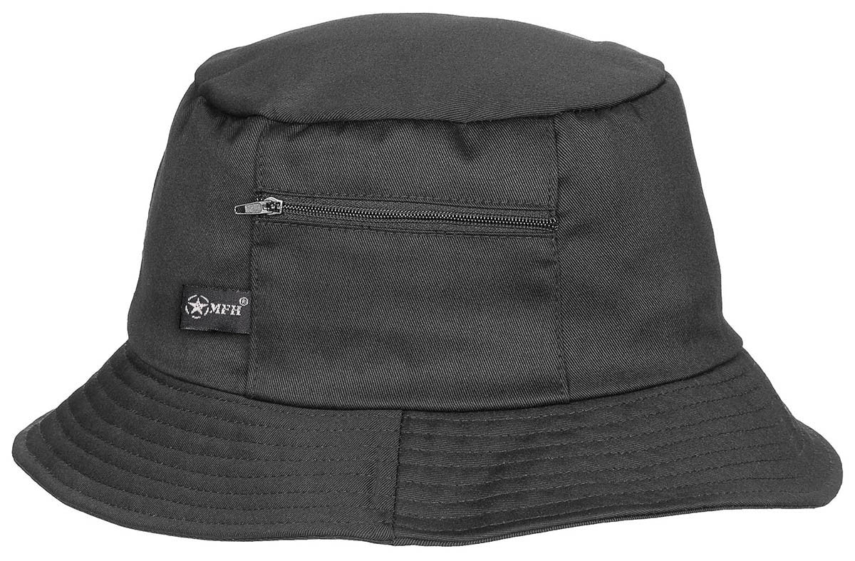 MFH Fisherman Headwear Hat Bucket Hiking Outdoor Jungle Fishing Black