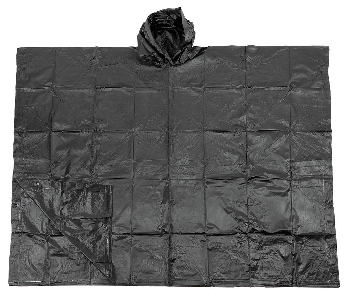 MFH Poncho Vinyl Shelter Rain Cover Military Army Hooded Waterproof Case Black